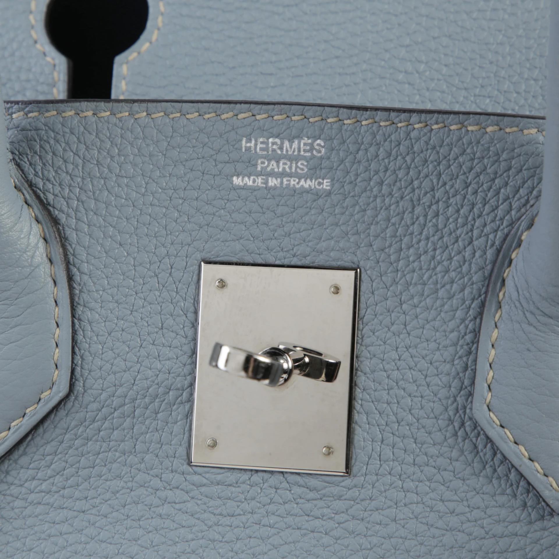 Very Good ( Rank A) HERMÈS Birkin 30 Bleu Lin (J7) Togo Palladium hardware Square N (2010) - 10