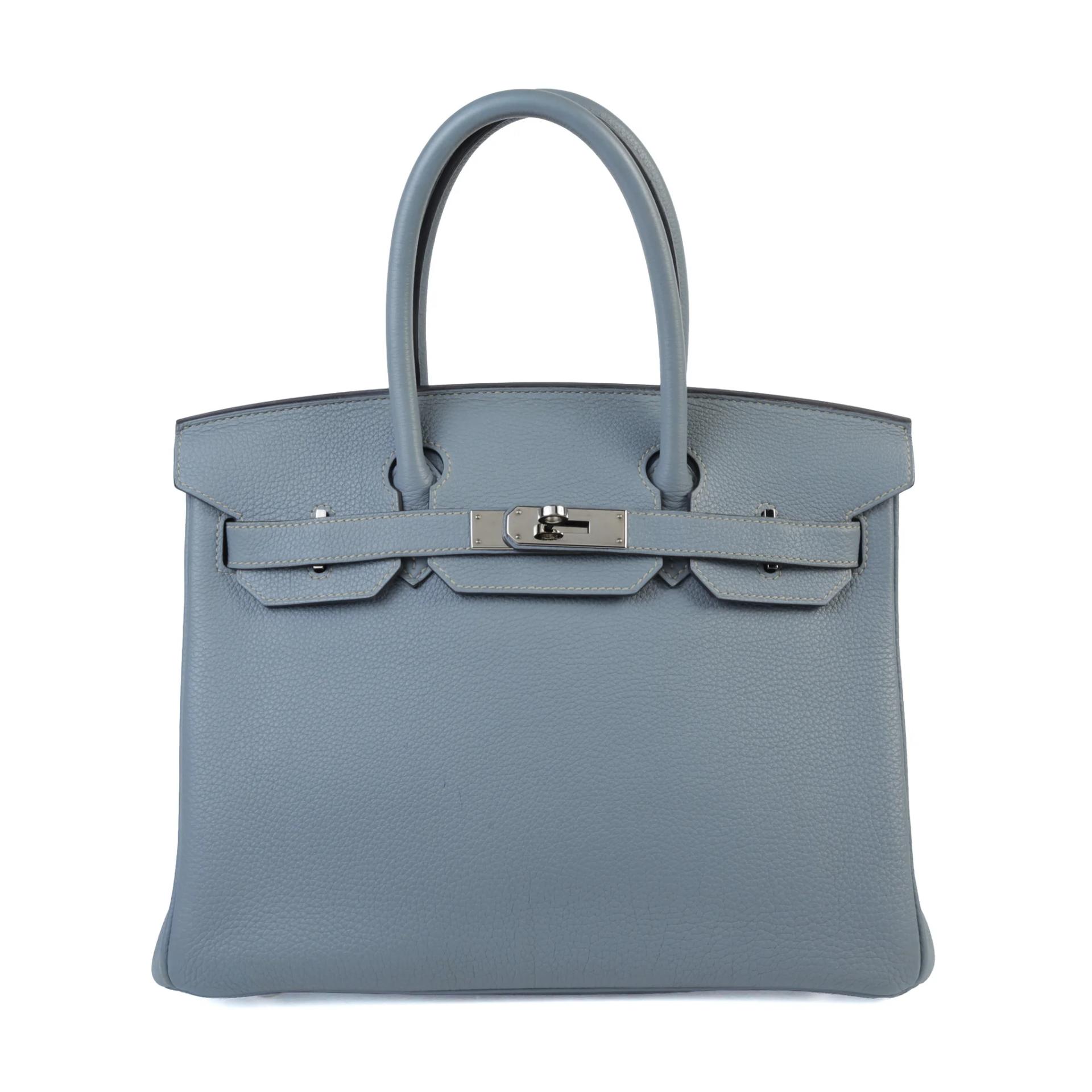 Very Good ( Rank A) HERMÈS Birkin 30 Bleu Lin (J7) Togo Palladium hardware Square N (2010) - 1