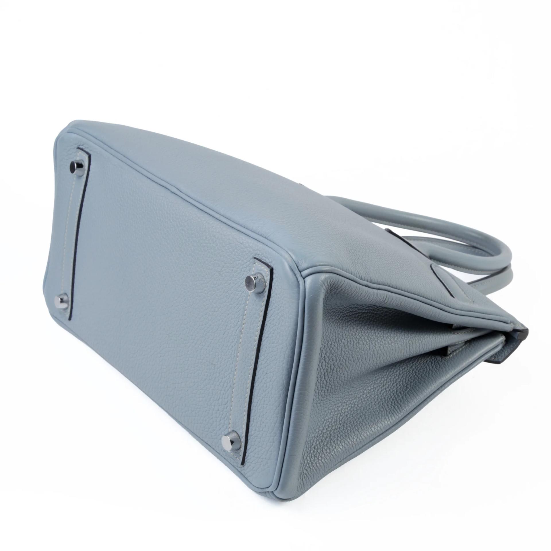 Very Good ( Rank A) HERMÈS Birkin 30 Bleu Lin (J7) Togo Palladium hardware Square N (2010) - 7