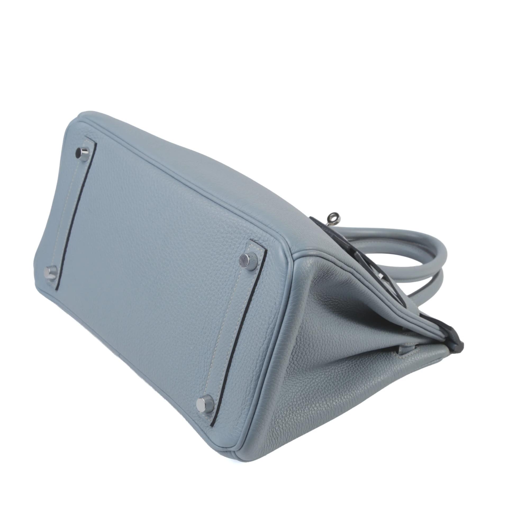 Very Good ( Rank A) HERMÈS Birkin 30 Bleu Lin (J7) Togo Palladium hardware Square N (2010) - 5