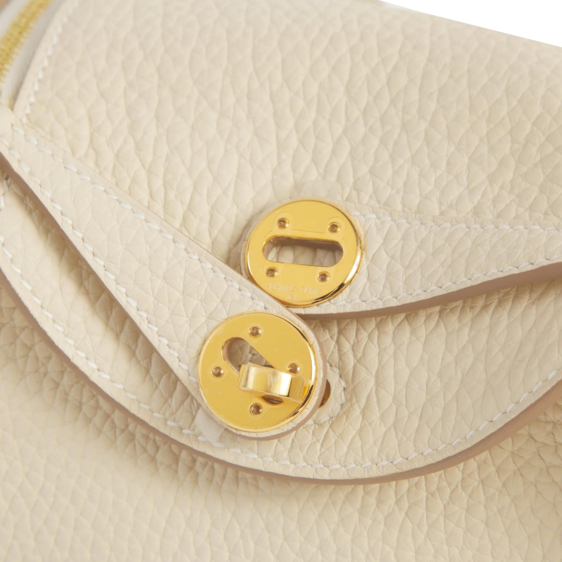Brand New ( Rank N ) HERMÈS Mini Lindy II Craie (10) Clemence Gold hardware G (2026) - 8