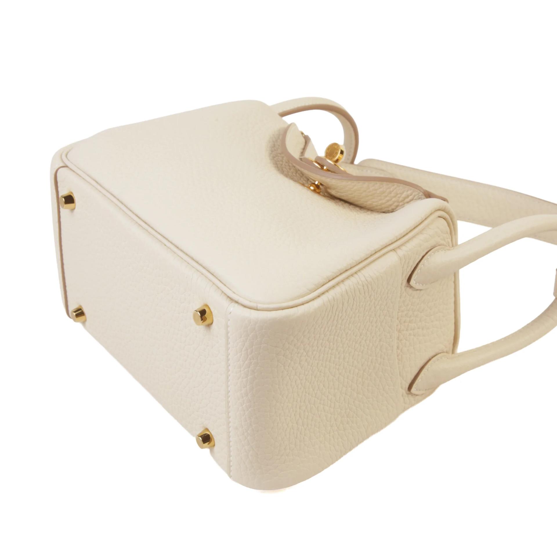 Brand New ( Rank N ) HERMÈS Mini Lindy II Craie (10) Clemence Gold hardware G (2026) - 5