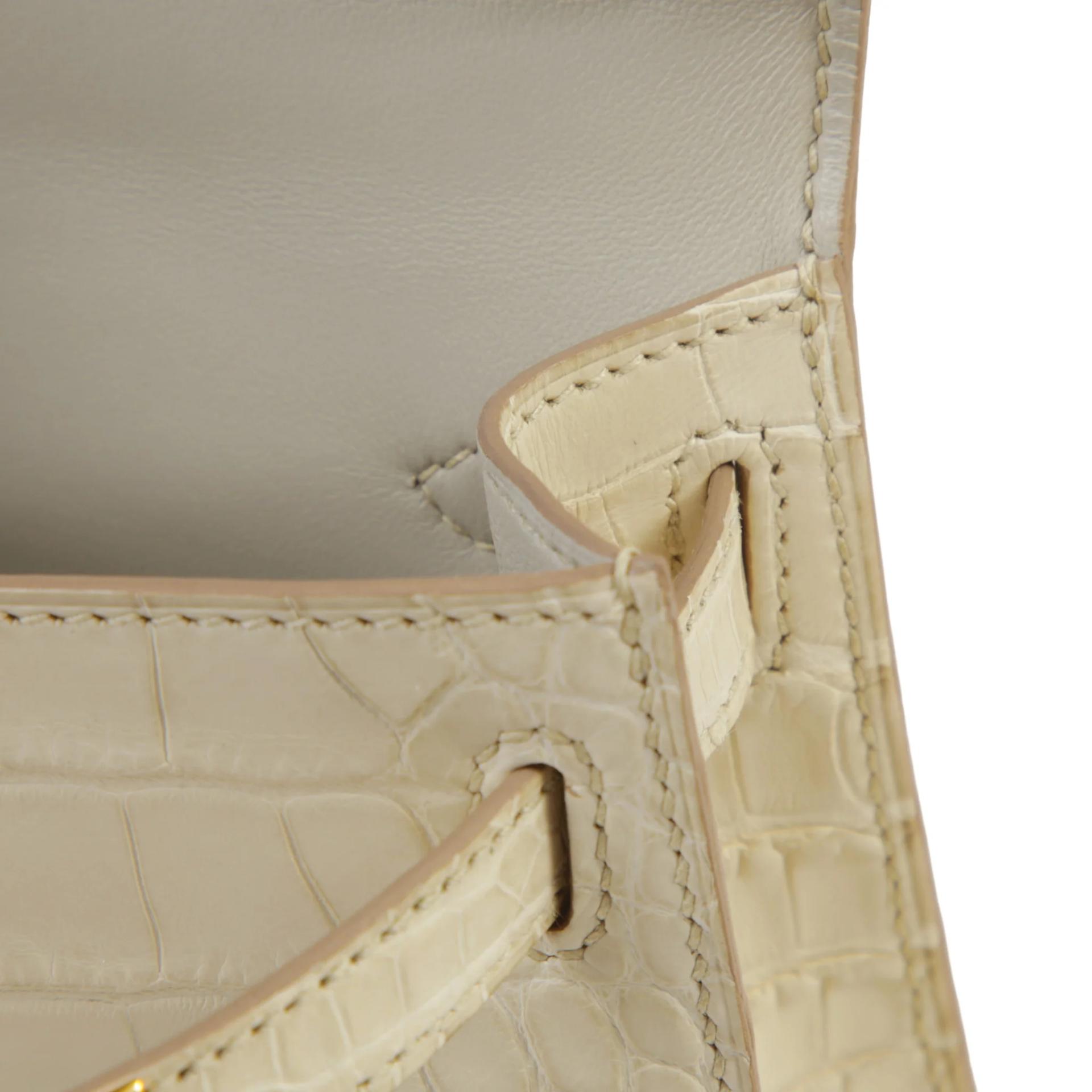 Unused ( Rank NS ) HERMÈS Mini Kelly II Beton (8L) Matte Alligator Gold hardware U (2022) - 11