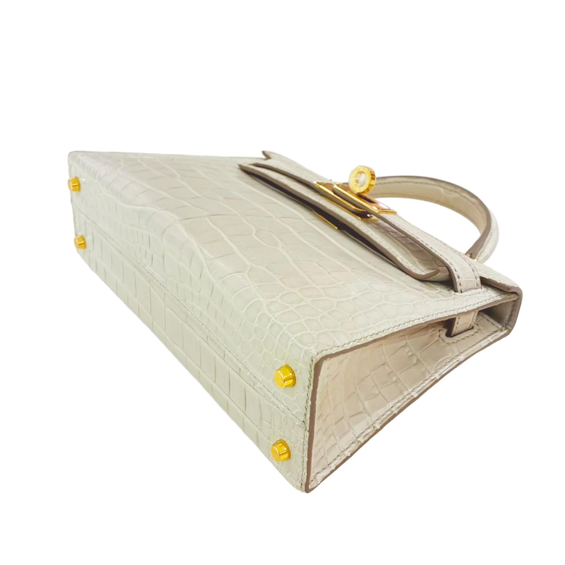 Unused ( Rank NS ) HERMÈS Mini Kelly II Beton (8L) Matte Alligator Gold hardware U (2022) - 5