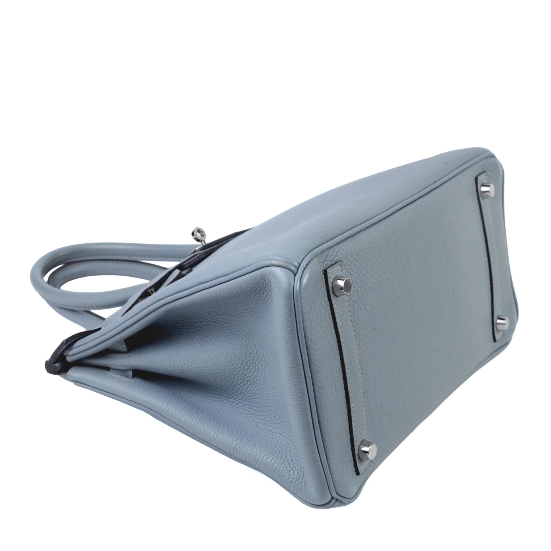 Very Good ( Rank A) HERMÈS Birkin 30 Bleu Lin (J7) Togo Palladium hardware Square N (2010) - 4