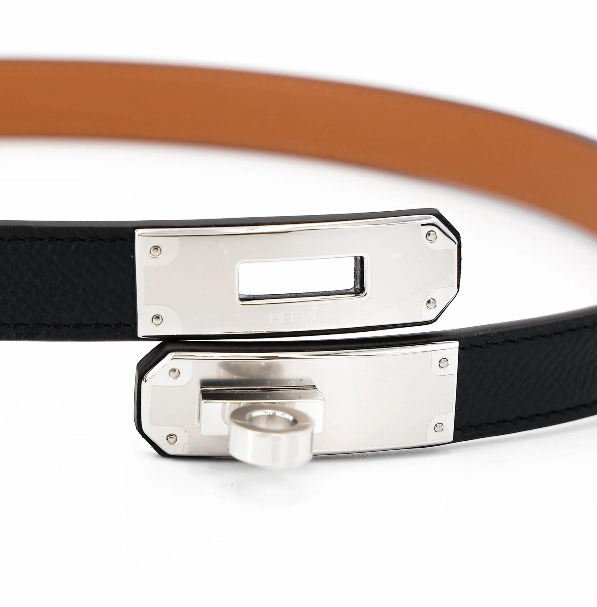 Brand New ( Rank N ) HERMÈS Kelly belt Noir (89) Epsom Palladium hardware G (2026) - 7