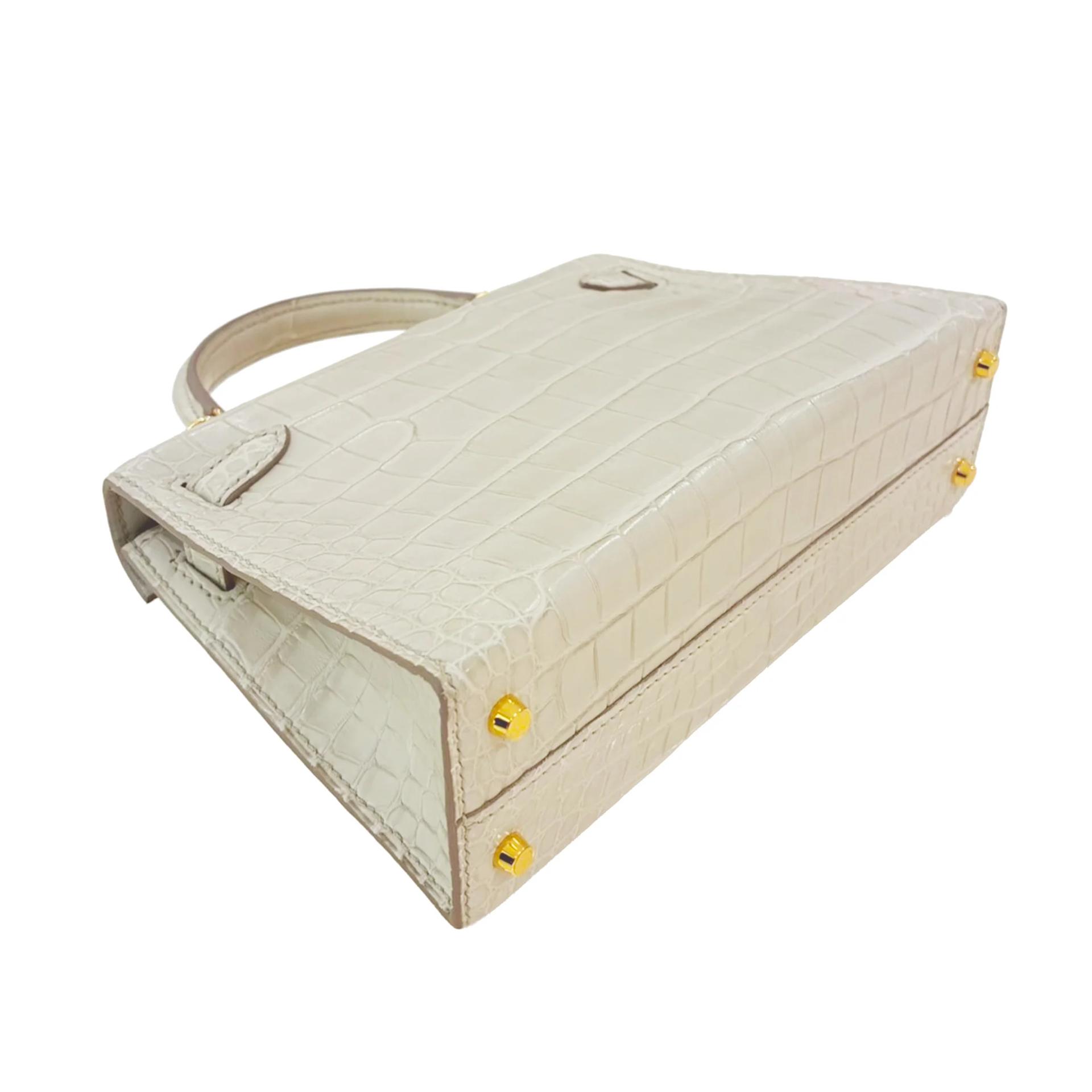 Unused ( Rank NS ) HERMÈS Mini Kelly II Beton (8L) Matte Alligator Gold hardware U (2022) - 6