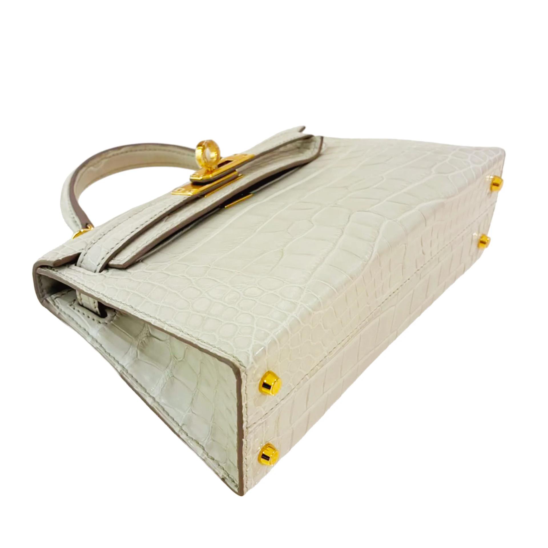 Unused ( Rank NS ) HERMÈS Mini Kelly II Beton (8L) Matte Alligator Gold hardware U (2022) - 4