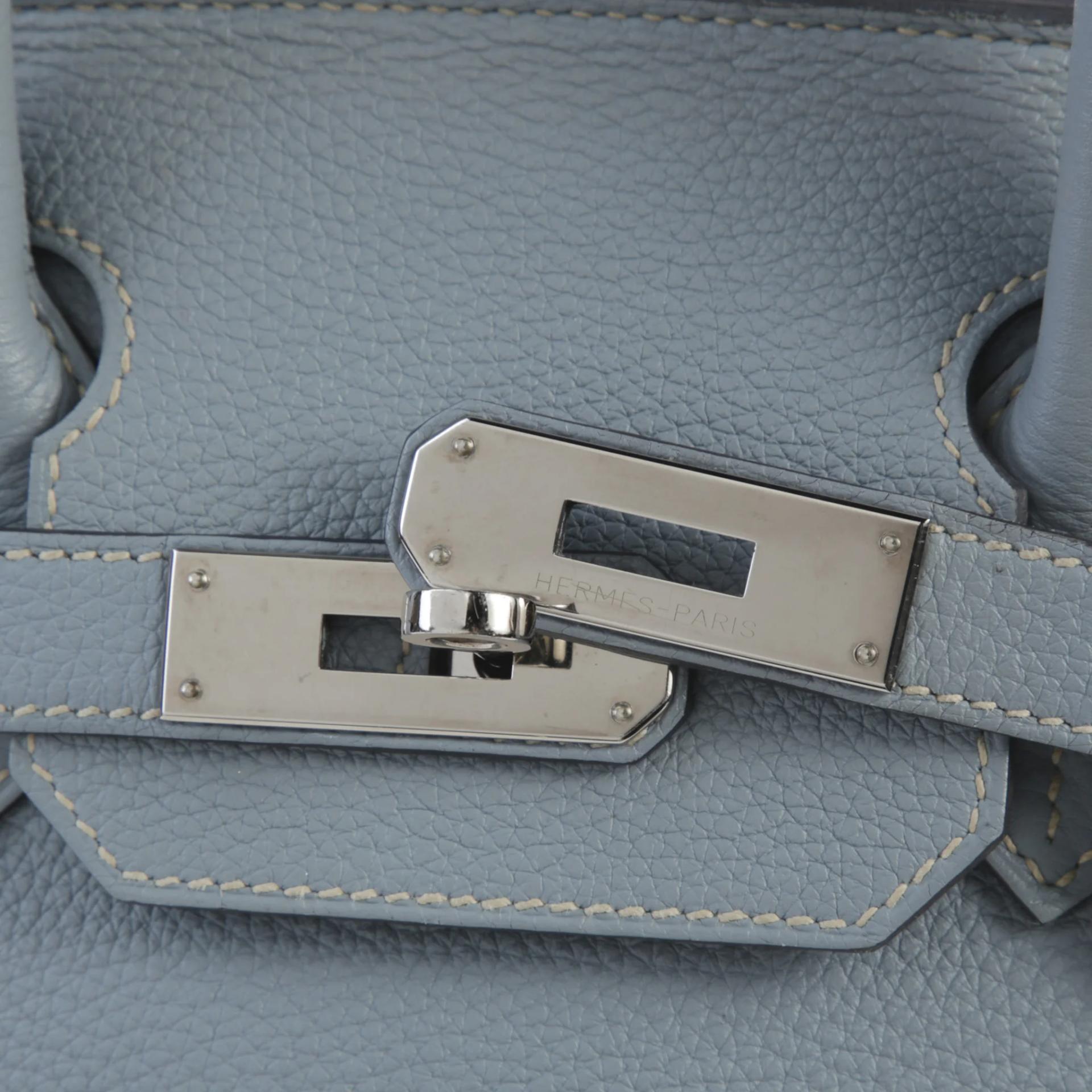 Very Good ( Rank A) HERMÈS Birkin 30 Bleu Lin (J7) Togo Palladium hardware Square N (2010) - 9
