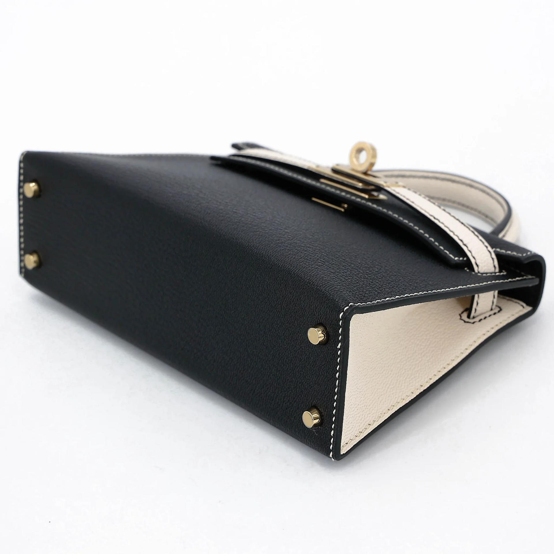 全新 HERMÈS 愛馬仕 馬蹄印定制 Mini Kelly 二代 HSS 89 黑色 Noir (Black) I2 奶油白 Nata Chevre Mysore山羊皮 香檳金扣 K刻 2025年 - 4