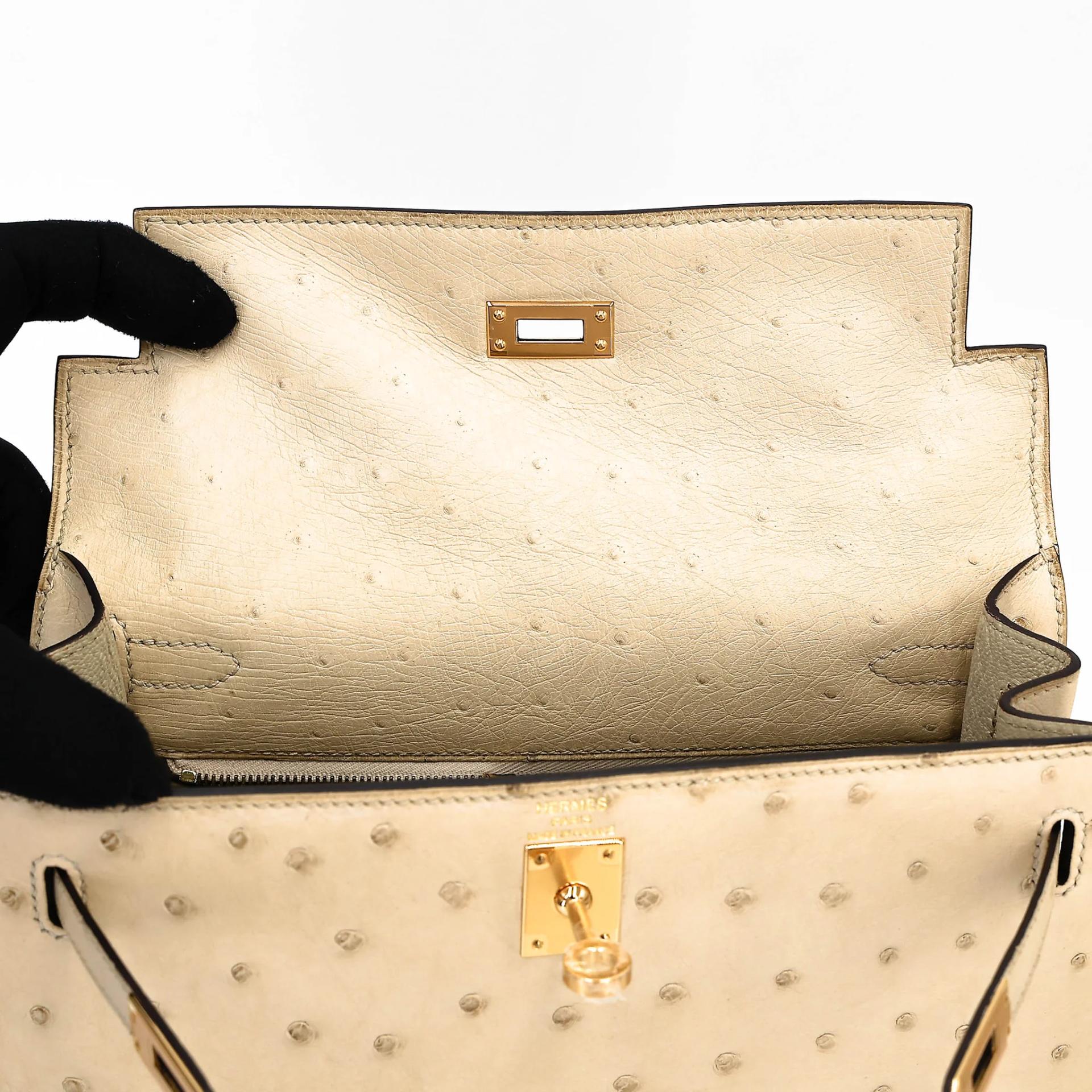 SA超美品 HERMÈS 愛馬仕 Kelly 25 外縫 3C 羊毛白 Parchemin 鴕鳥皮 金扣 X刻 2016年 - 17