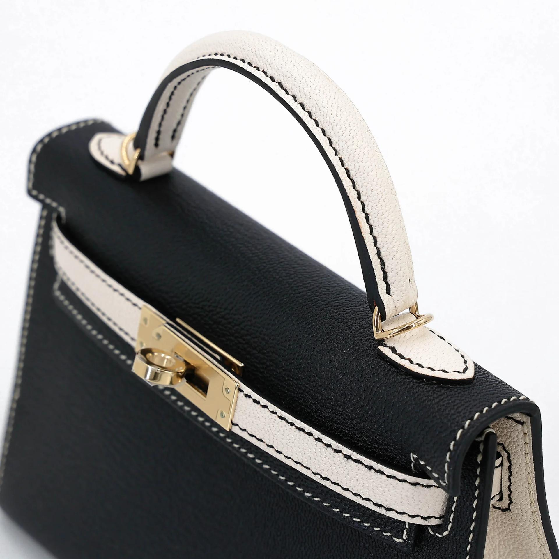 全新 HERMÈS 愛馬仕 馬蹄印定制 Mini Kelly 二代 HSS 89 黑色 Noir (Black) I2 奶油白 Nata Chevre Mysore山羊皮 香檳金扣 K刻 2025年 - 3