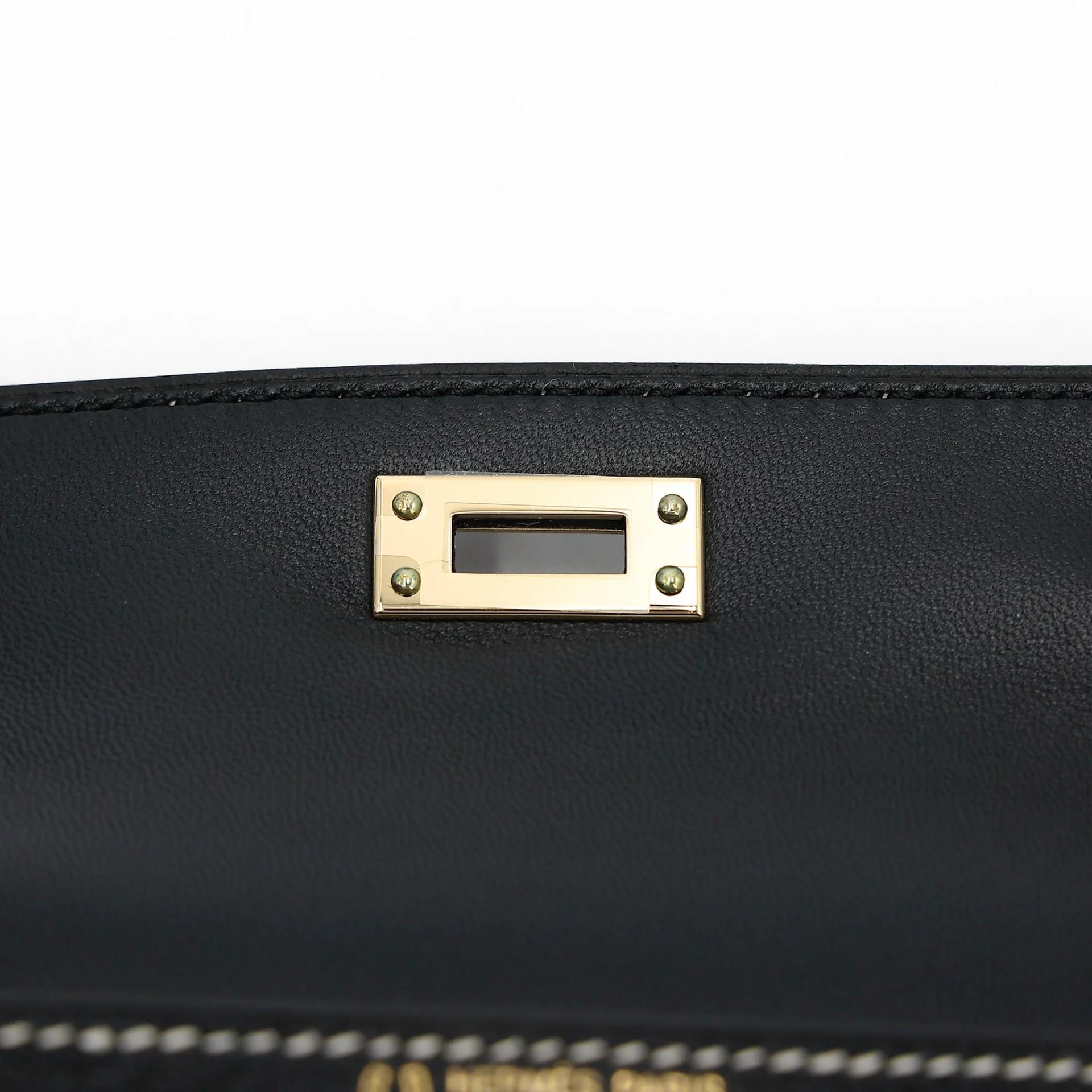 全新 HERMÈS 愛馬仕 馬蹄印定制 Mini Kelly 二代 HSS 89 黑色 Noir (Black) I2 奶油白 Nata Chevre Mysore山羊皮 香檳金扣 K刻 2025年 - 11