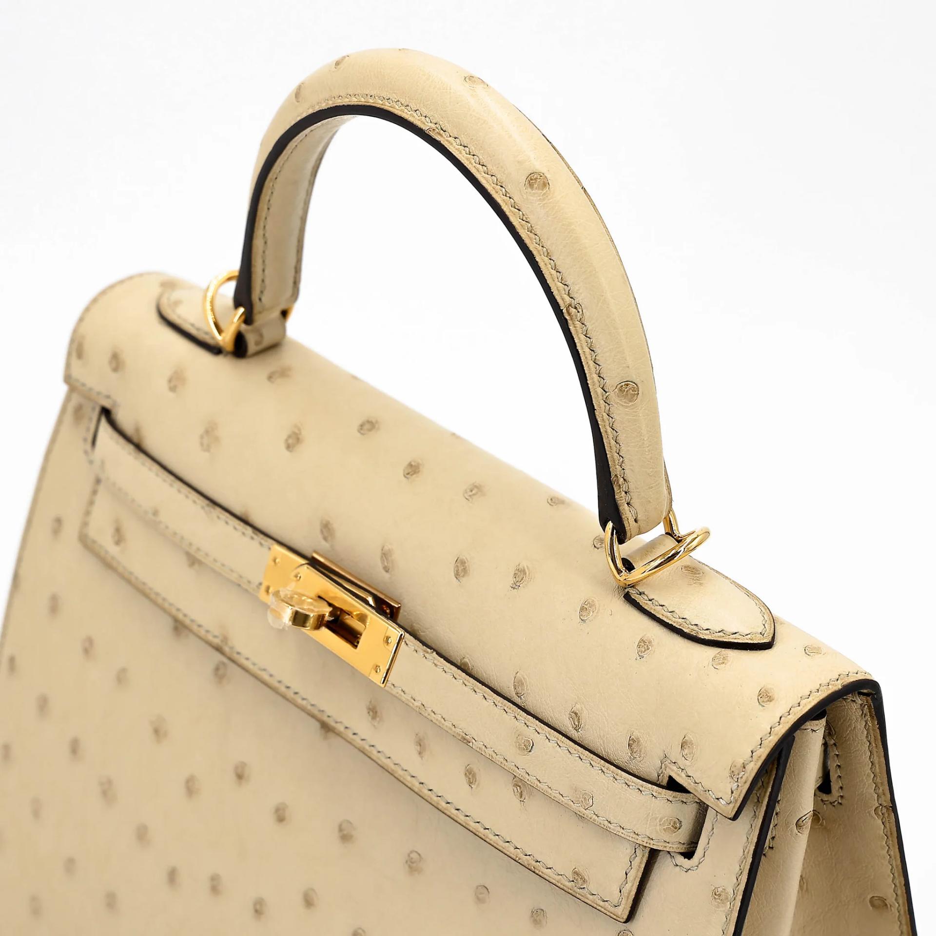 SA超美品 HERMÈS 愛馬仕 Kelly 25 外縫 3C 羊毛白 Parchemin 鴕鳥皮 金扣 X刻 2016年 - 3