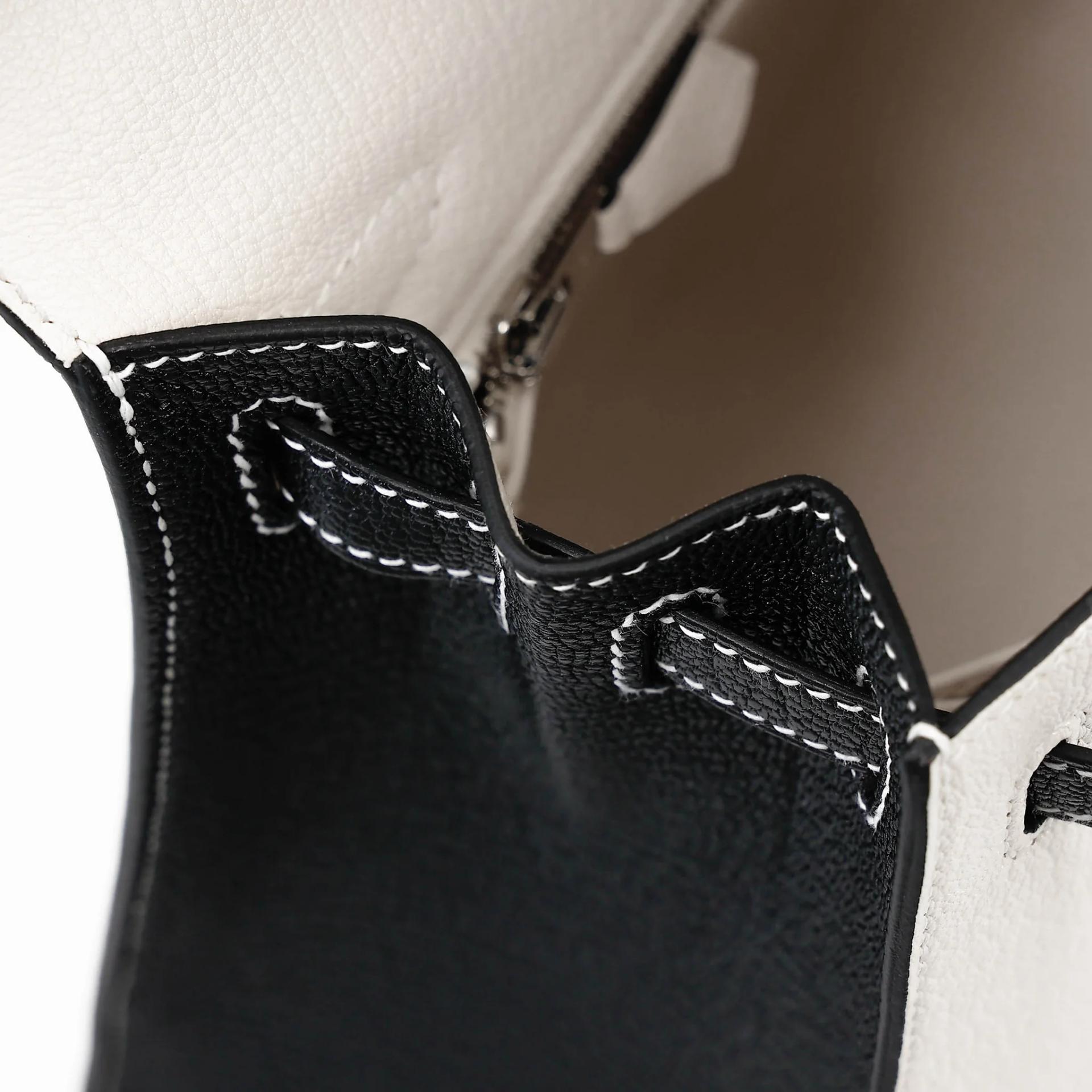 全新 HERMÈS 愛馬仕 馬蹄印定制 Kelly 25 外縫 HSS 89 黑色 Noir (Black) I2 奶油白 Nata Chevre山羊皮 拉絲銀扣 G刻 2026年 - 17