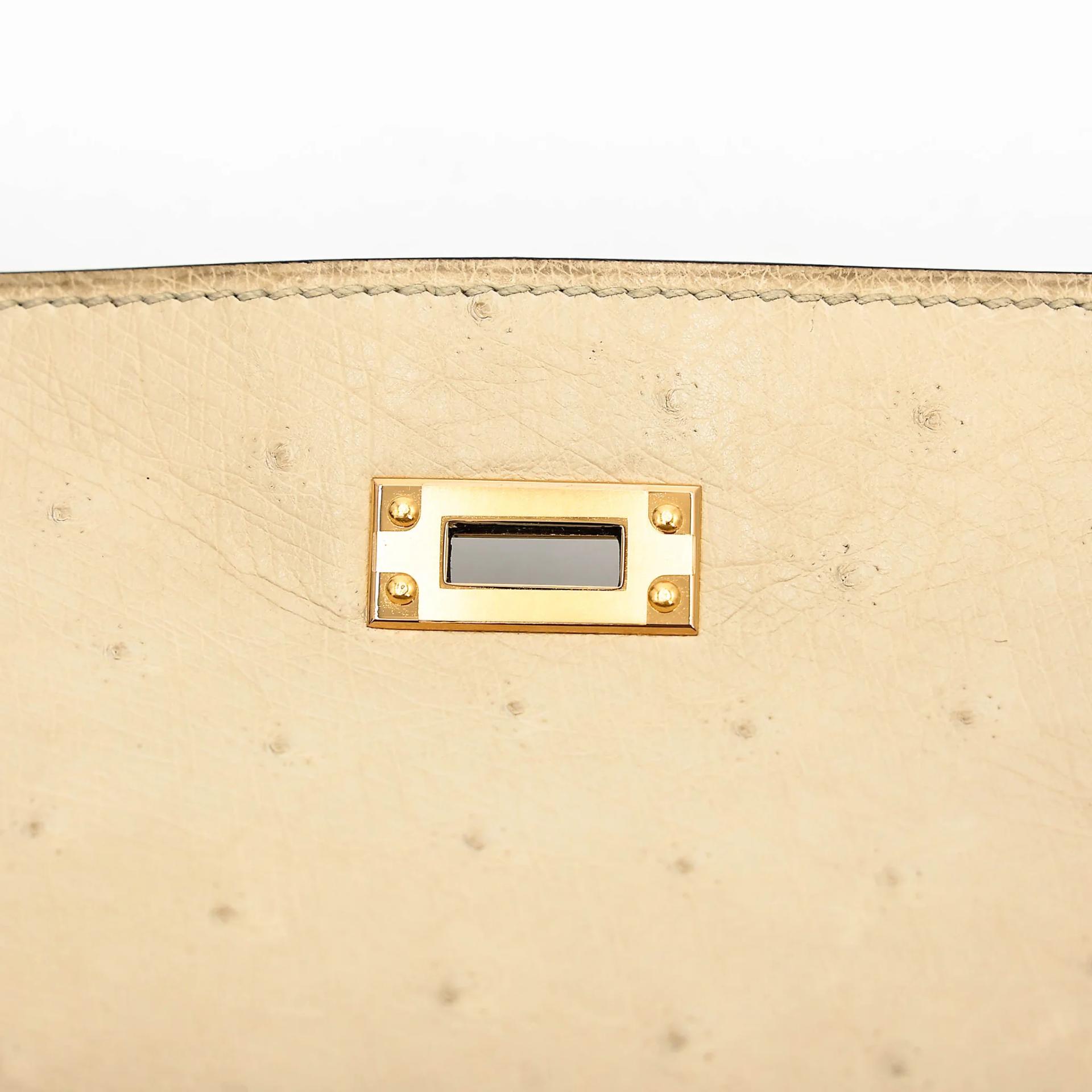 SA超美品 HERMÈS 愛馬仕 Kelly 25 外縫 3C 羊毛白 Parchemin 鴕鳥皮 金扣 X刻 2016年 - 16