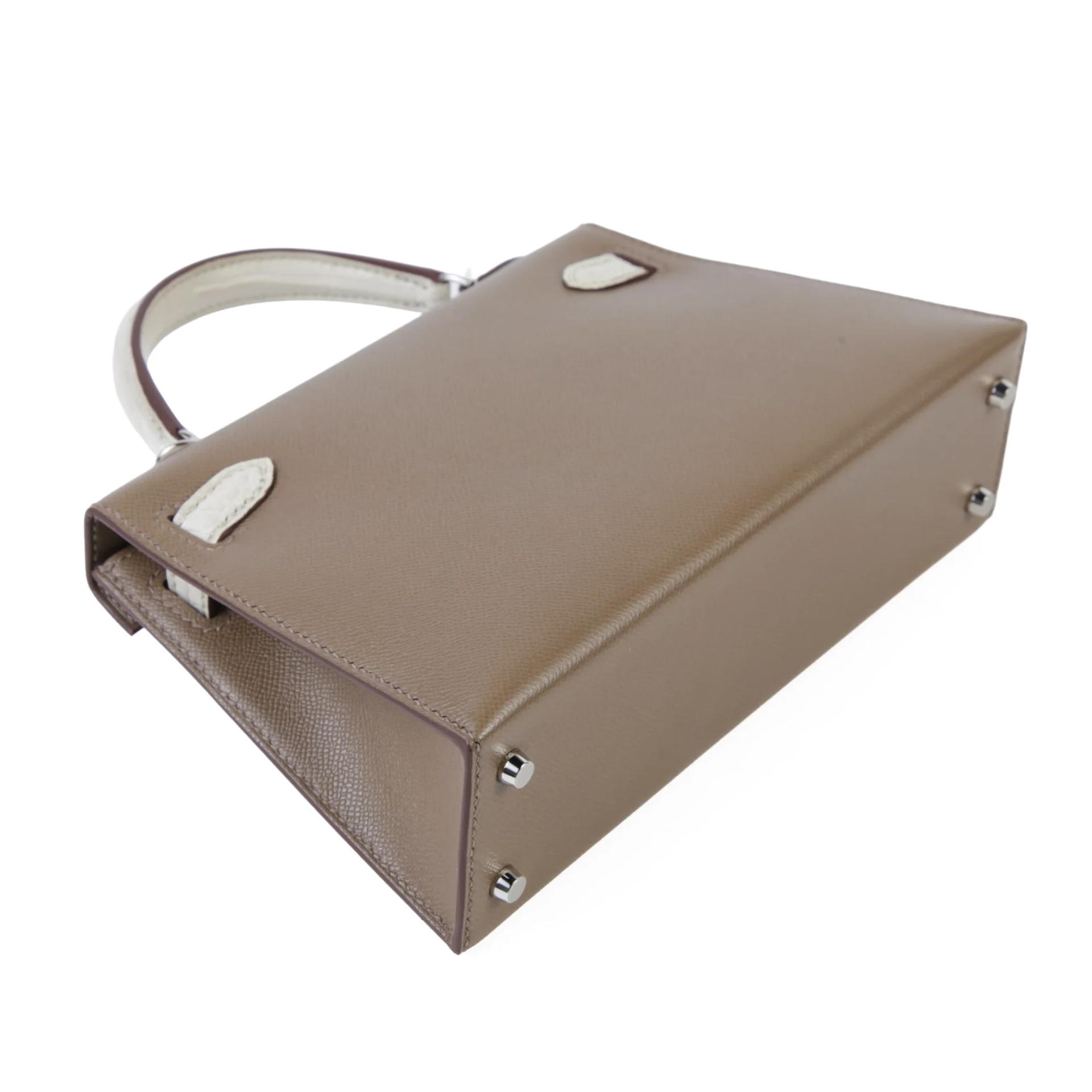 全新 HERMÈS 愛馬仕 Mini Kelly 二代 8L 冰川白 Beton 18 大象灰 Etoupe □ 短吻鱷 霧面 Madame皮 銀扣 K刻 2025年 - 6