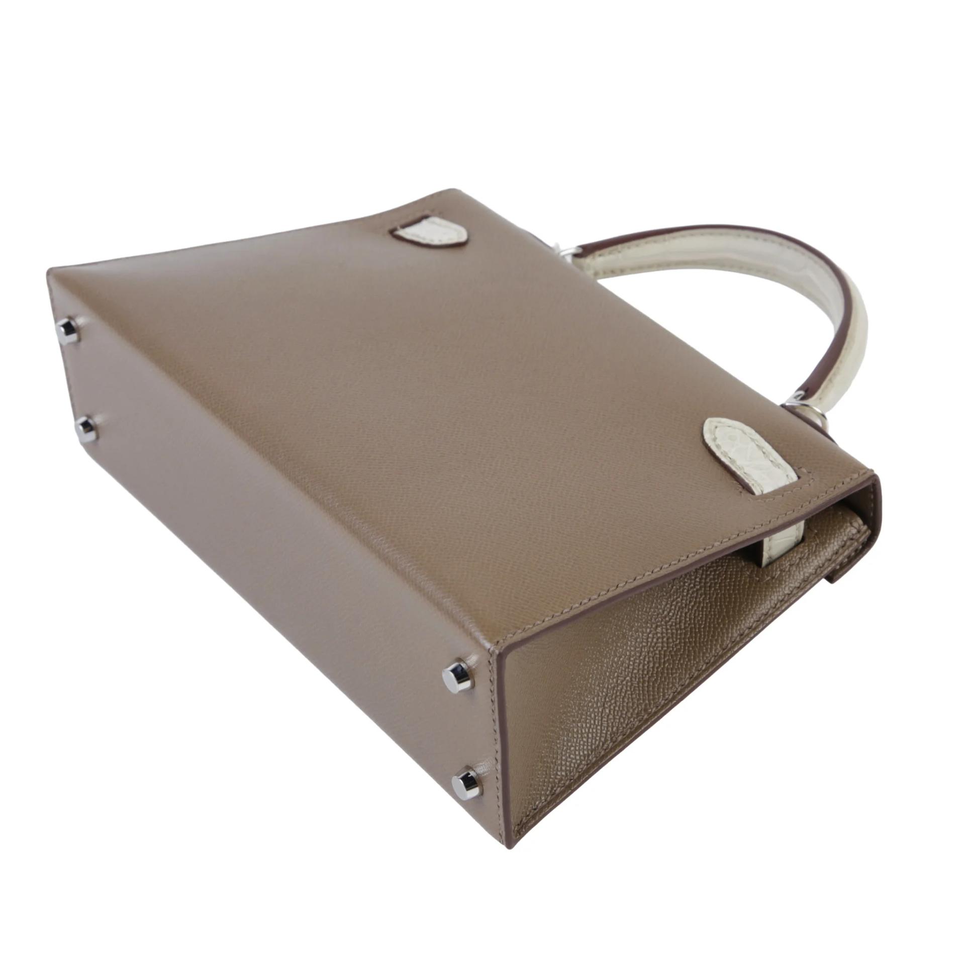 全新 HERMÈS 愛馬仕 Mini Kelly 二代 8L 冰川白 Beton 18 大象灰 Etoupe □ 短吻鱷 霧面 Madame皮 銀扣 K刻 2025年 - 7