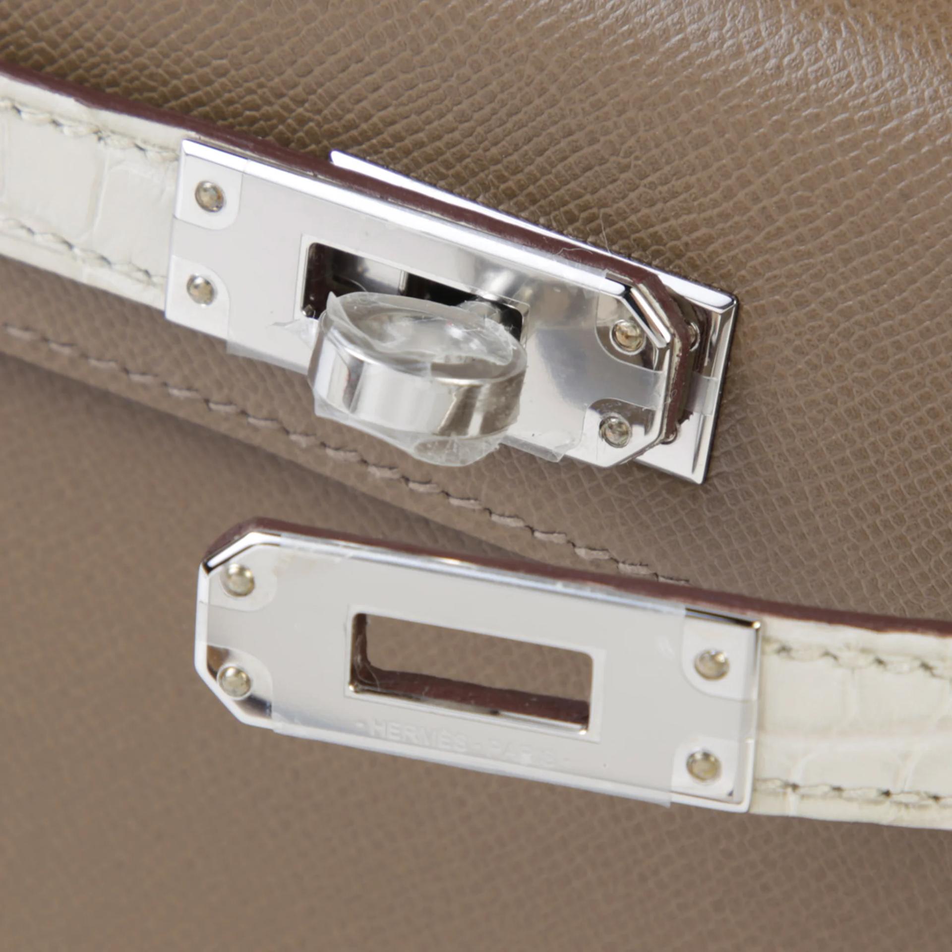 全新 HERMÈS 愛馬仕 Mini Kelly 二代 8L 冰川白 Beton 18 大象灰 Etoupe □ 短吻鱷 霧面 Madame皮 銀扣 K刻 2025年 - 8