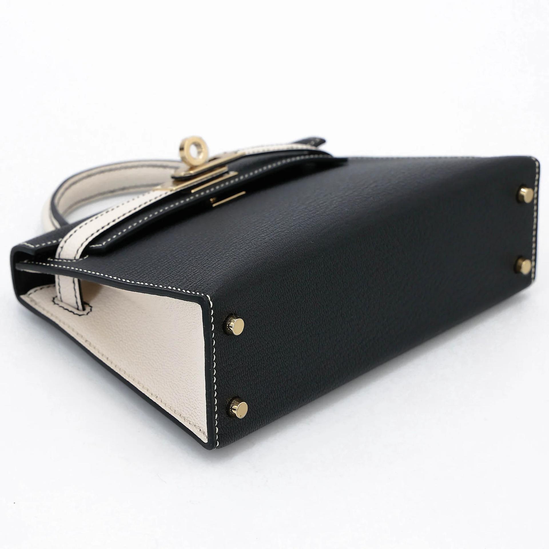 全新 HERMÈS 愛馬仕 馬蹄印定制 Mini Kelly 二代 HSS 89 黑色 Noir (Black) I2 奶油白 Nata Chevre Mysore山羊皮 香檳金扣 K刻 2025年 - 5