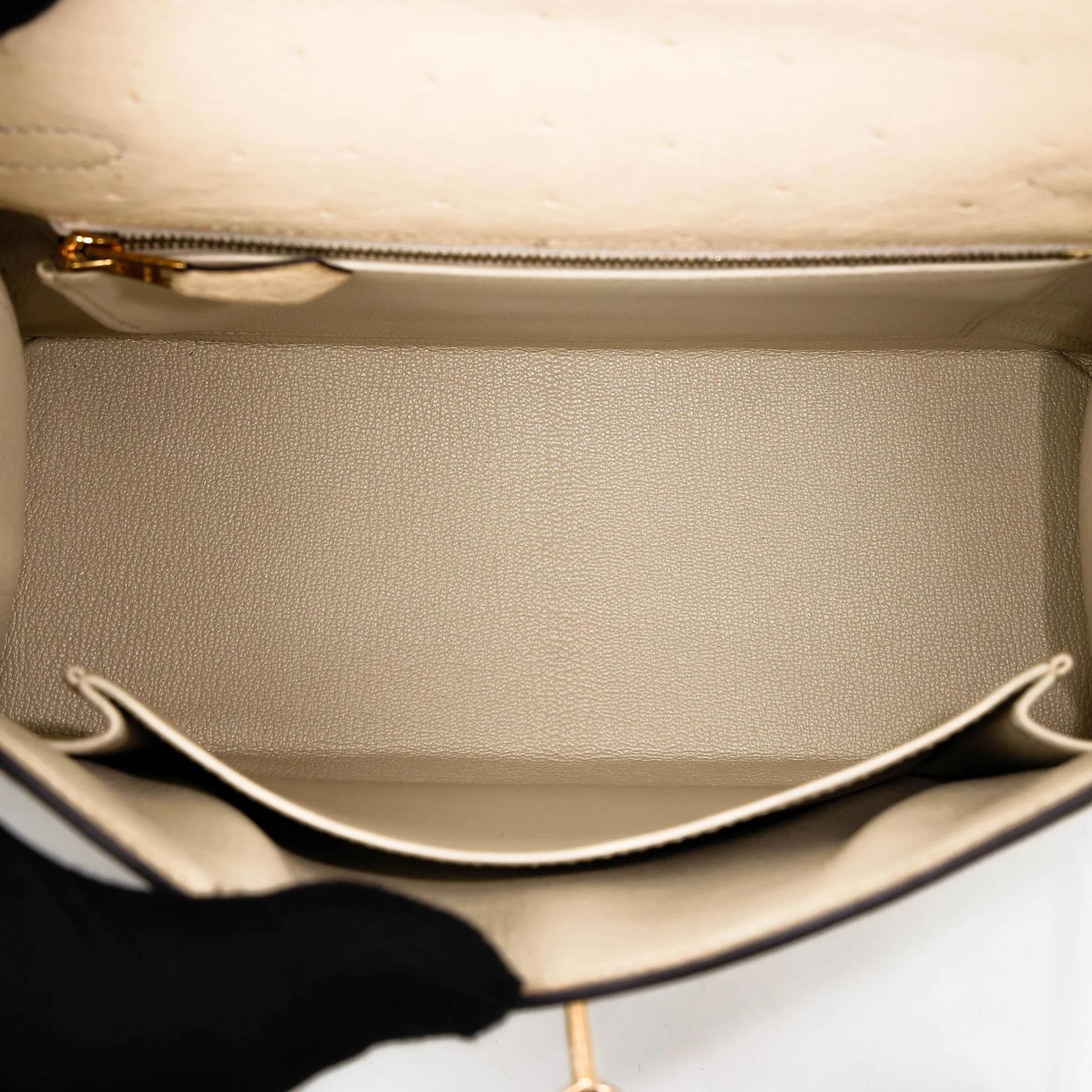 SA超美品 HERMÈS 愛馬仕 Kelly 25 外縫 3C 羊毛白 Parchemin 鴕鳥皮 金扣 X刻 2016年 - 24