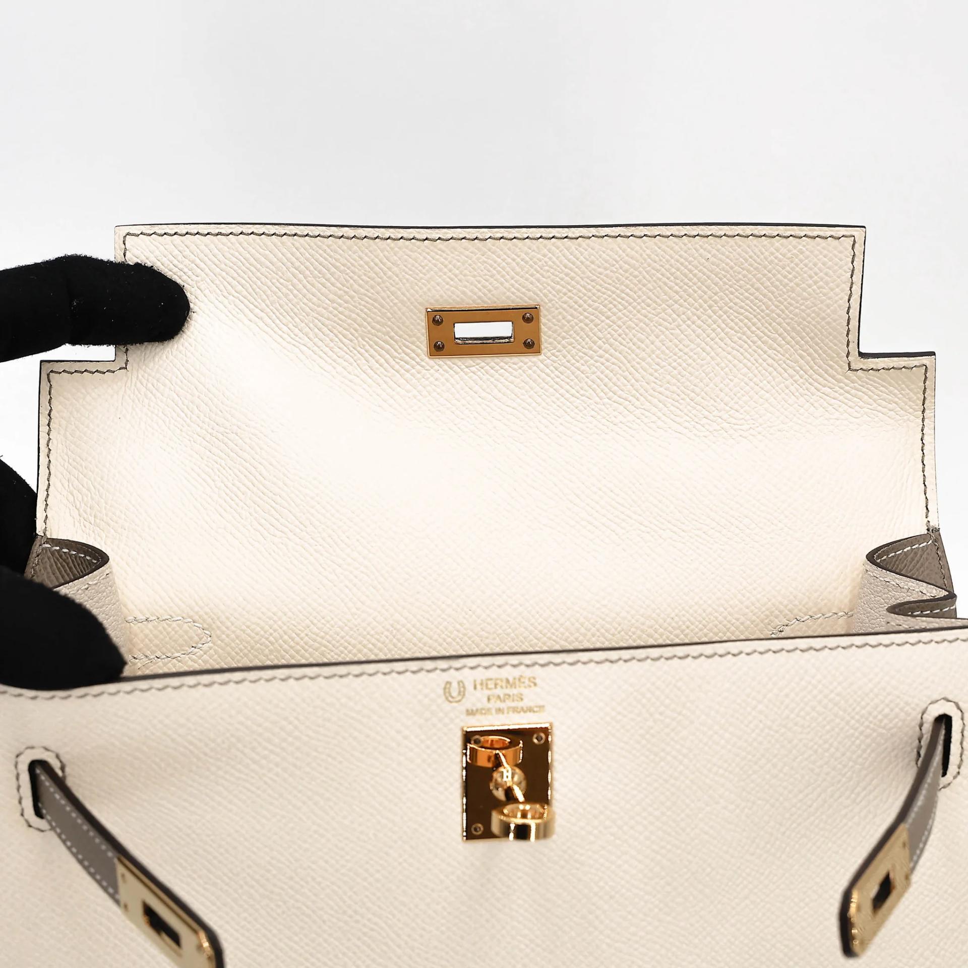 A美品 HERMÈS 愛馬仕 馬蹄印定制 Kelly 25 外縫 HSS 10 奶昔白 Craie M8 銀河灰 Gris Asphalte Epsom牛皮 金扣 U刻 2022年 - 18
