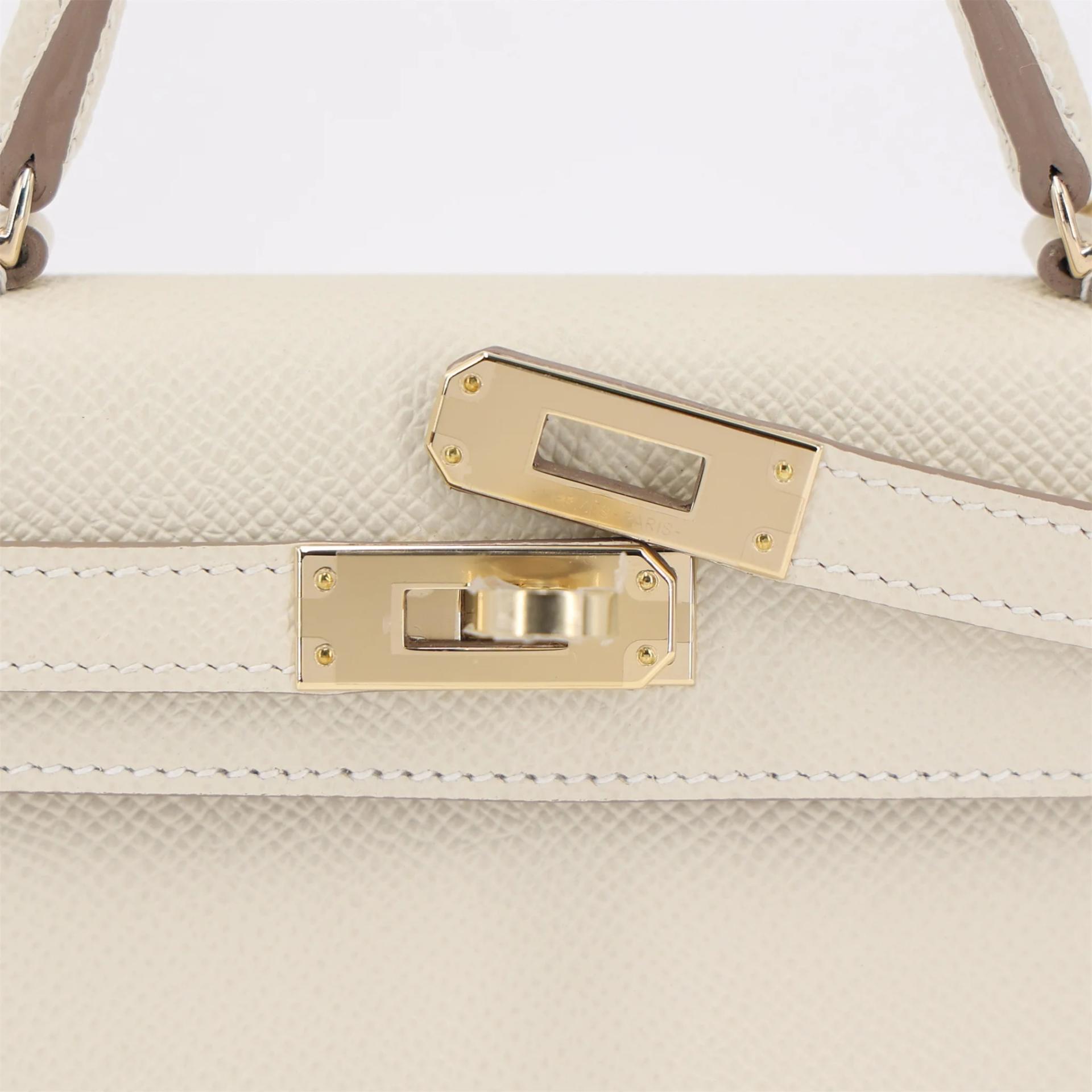 未使用保存品 HERMÈS 愛馬仕 Mini Kelly 二代 10 奶昔白 Craie Epsom牛皮 香檳金扣 W刻 2024年 - 8