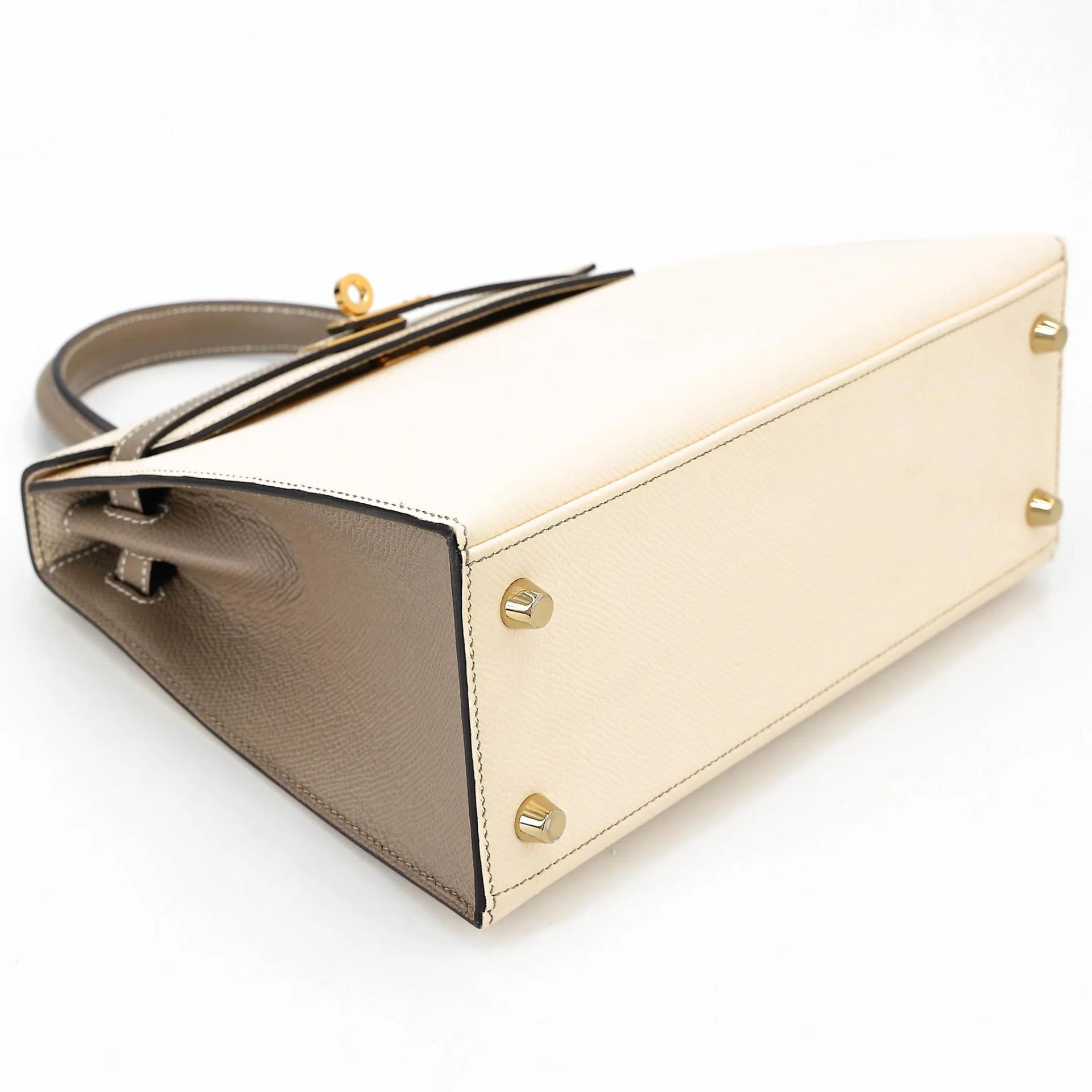 A美品 HERMÈS 愛馬仕 馬蹄印定制 Kelly 25 外縫 HSS 10 奶昔白 Craie M8 銀河灰 Gris Asphalte Epsom牛皮 金扣 U刻 2022年 - 5