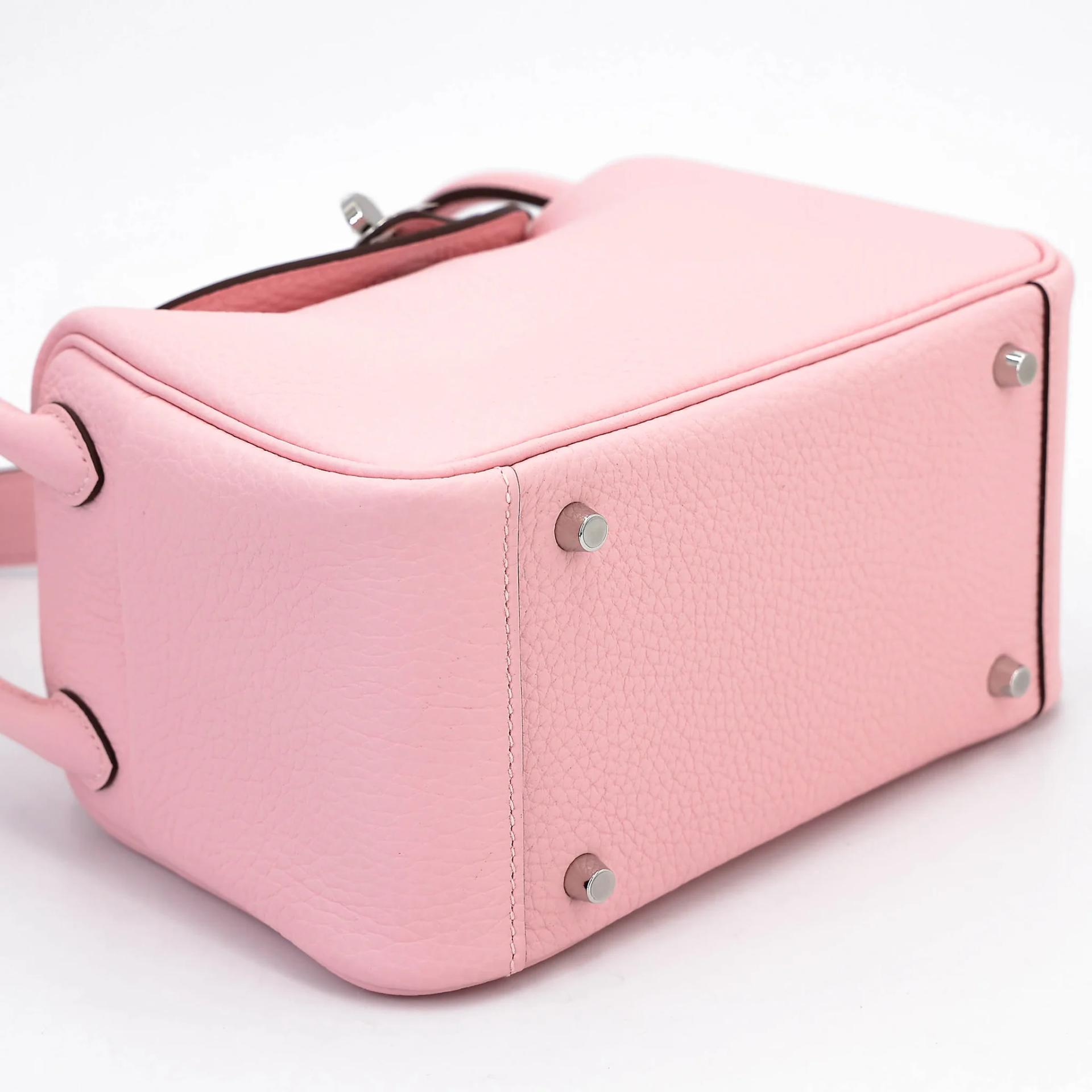 全新 HERMÈS 愛馬仕 Mini Lindy 二代 Verso 3Q 櫻花粉 Rose Sakura 80 珍珠灰 Gris Perle Clemence小牛皮 銀扣 G刻 2026年 - 5