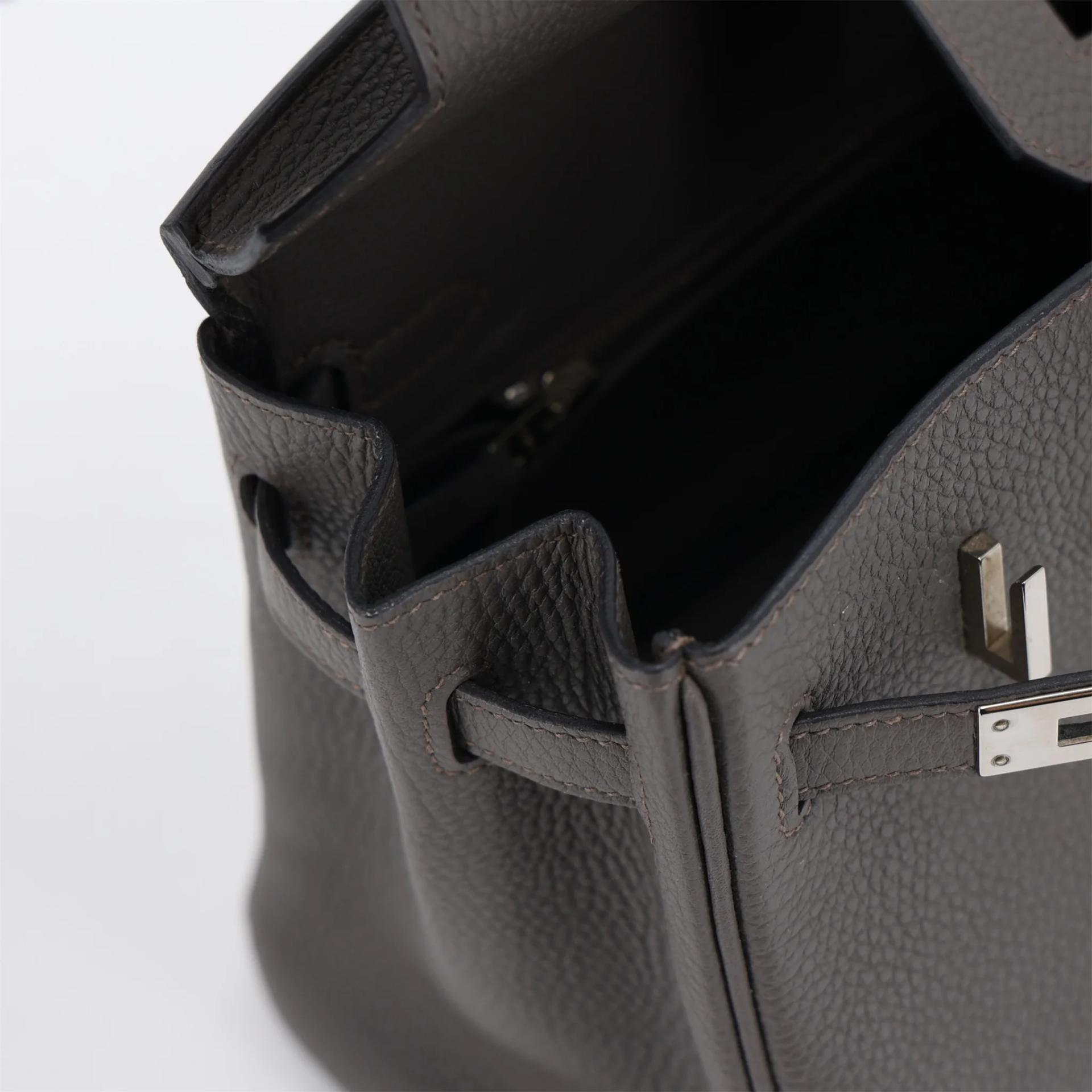 Very Good ( Rank A) HERMÈS Birkin 25 Etain (8F) Togo Palladium hardware D (2019) - 14