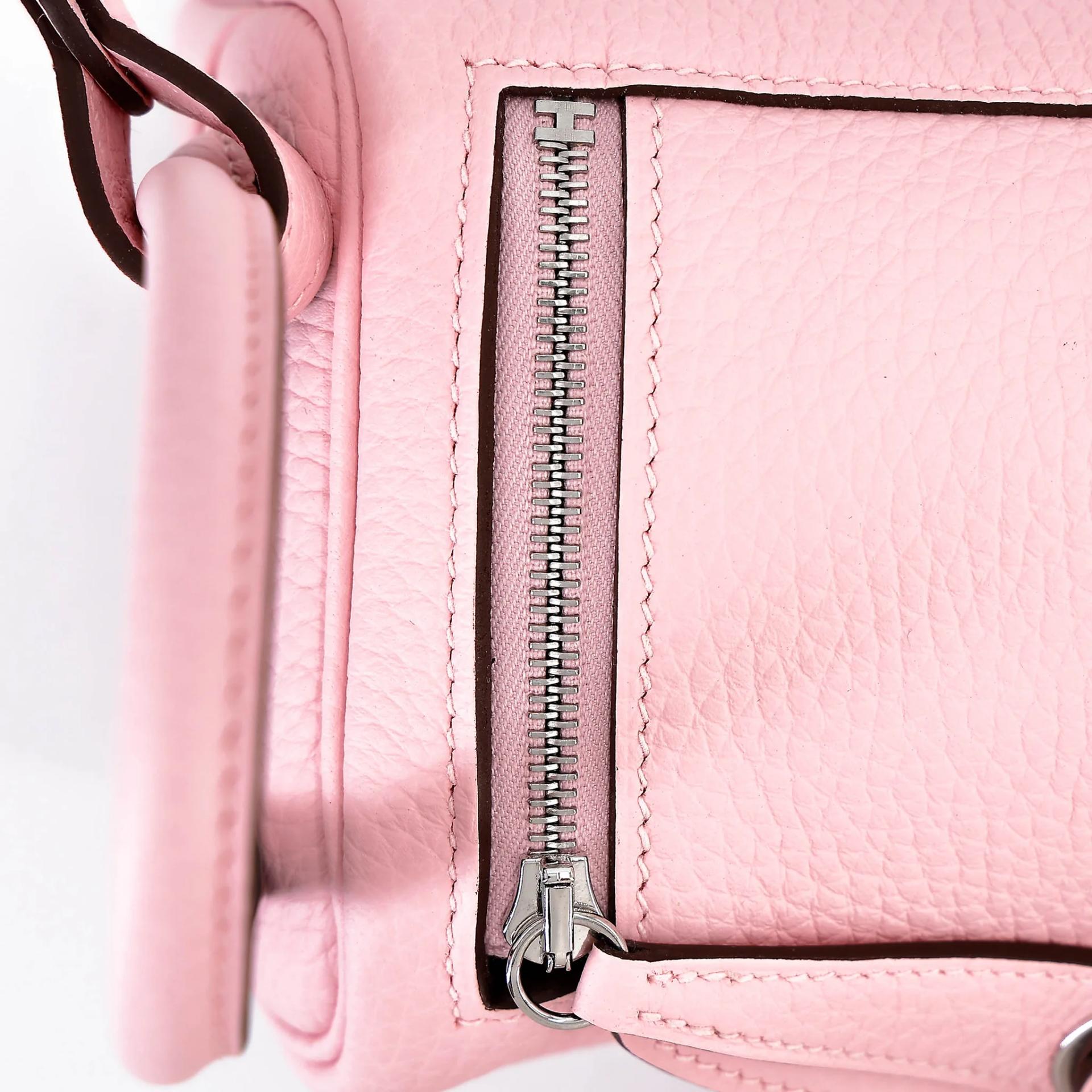 全新 HERMÈS 愛馬仕 Mini Lindy 二代 Verso 3Q 櫻花粉 Rose Sakura 80 珍珠灰 Gris Perle Clemence小牛皮 銀扣 G刻 2026年 - 9