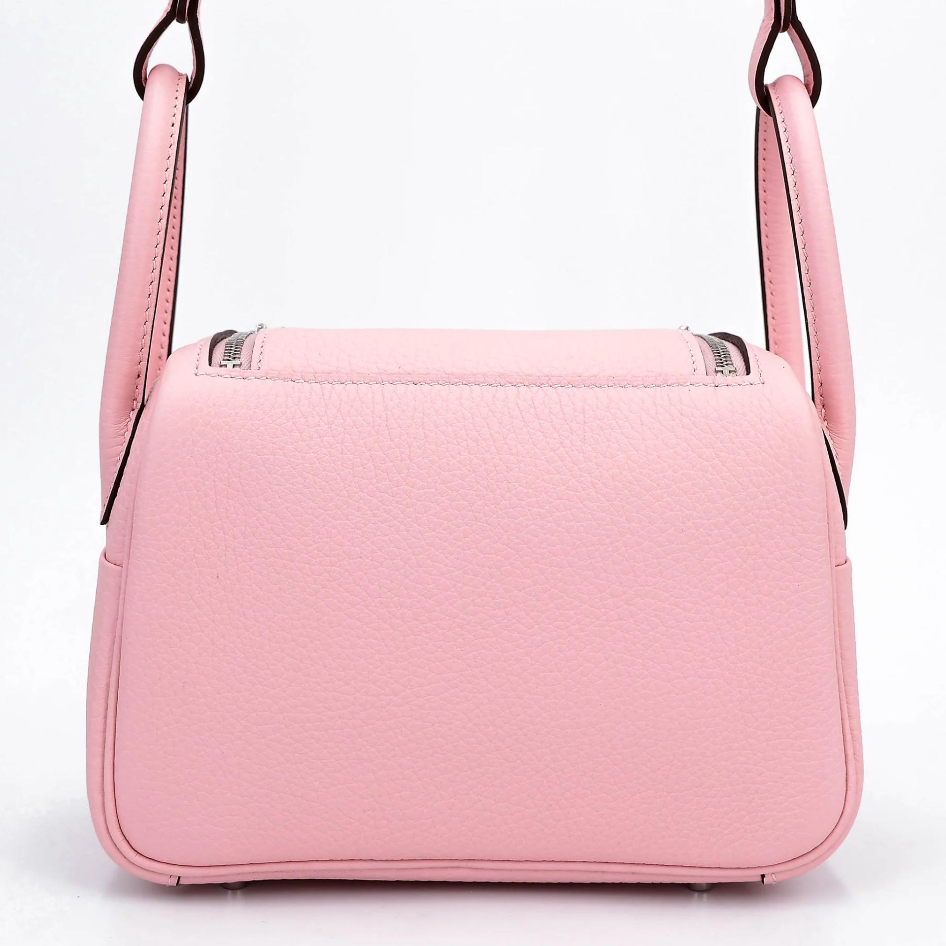 全新 HERMÈS 愛馬仕 Mini Lindy 二代 Verso 3Q 櫻花粉 Rose Sakura 80 珍珠灰 Gris Perle Clemence小牛皮 銀扣 G刻 2026年 - 2
