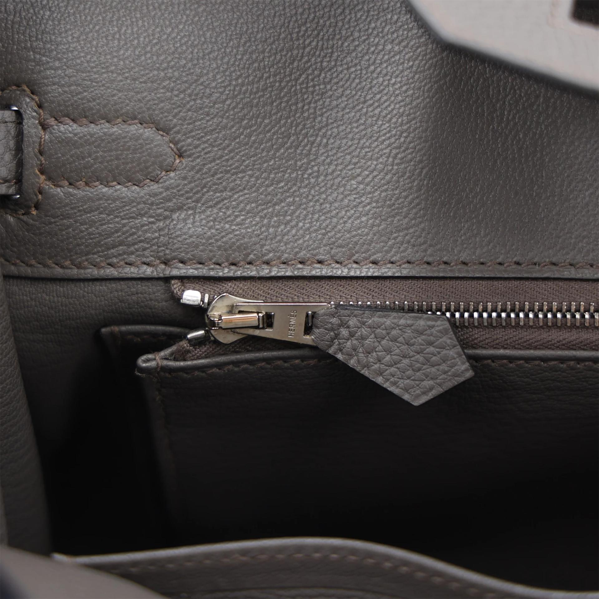 Very Good ( Rank A) HERMÈS Birkin 25 Etain (8F) Togo Palladium hardware D (2019) - 16