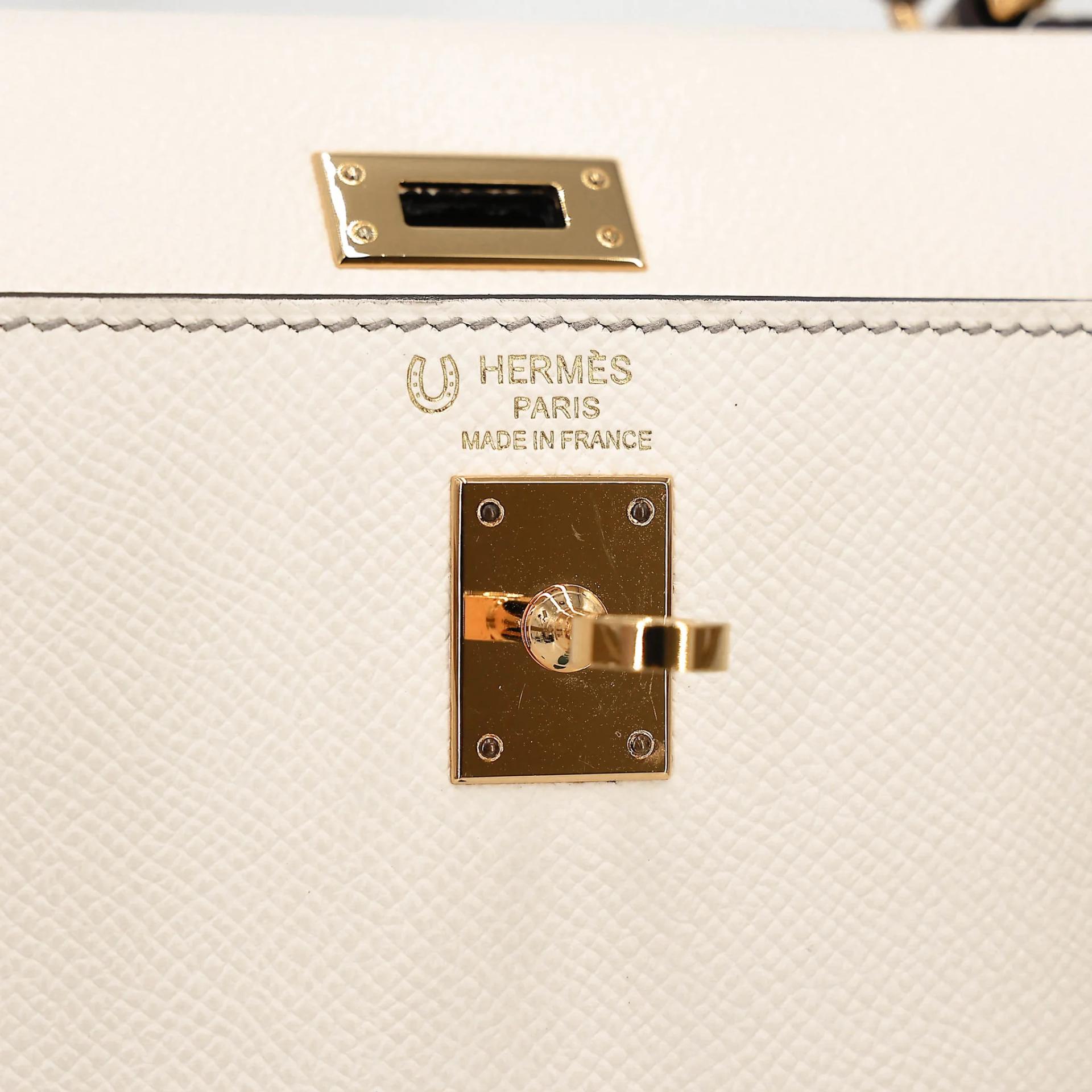 A美品 HERMÈS 愛馬仕 馬蹄印定制 Kelly 25 外縫 HSS 10 奶昔白 Craie M8 銀河灰 Gris Asphalte Epsom牛皮 金扣 U刻 2022年 - 19