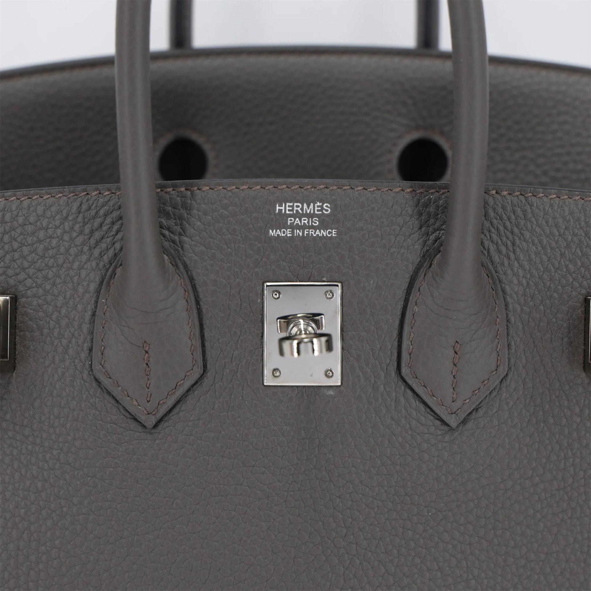Very Good ( Rank A) HERMÈS Birkin 25 Etain (8F) Togo Palladium hardware D (2019) - 10
