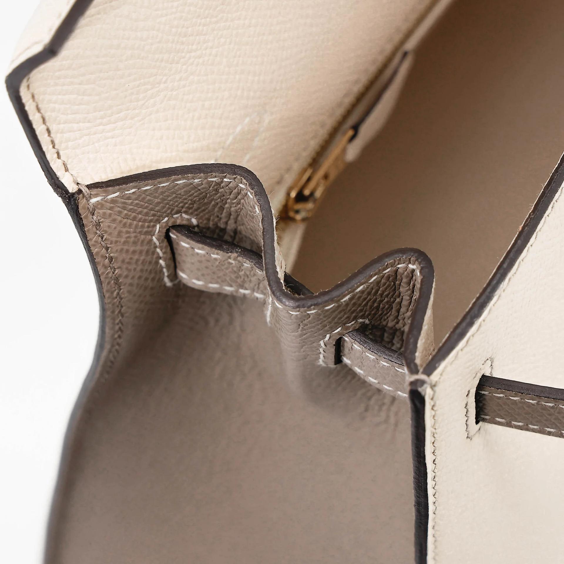 A美品 HERMÈS 愛馬仕 馬蹄印定制 Kelly 25 外縫 HSS 10 奶昔白 Craie M8 銀河灰 Gris Asphalte Epsom牛皮 金扣 U刻 2022年 - 25