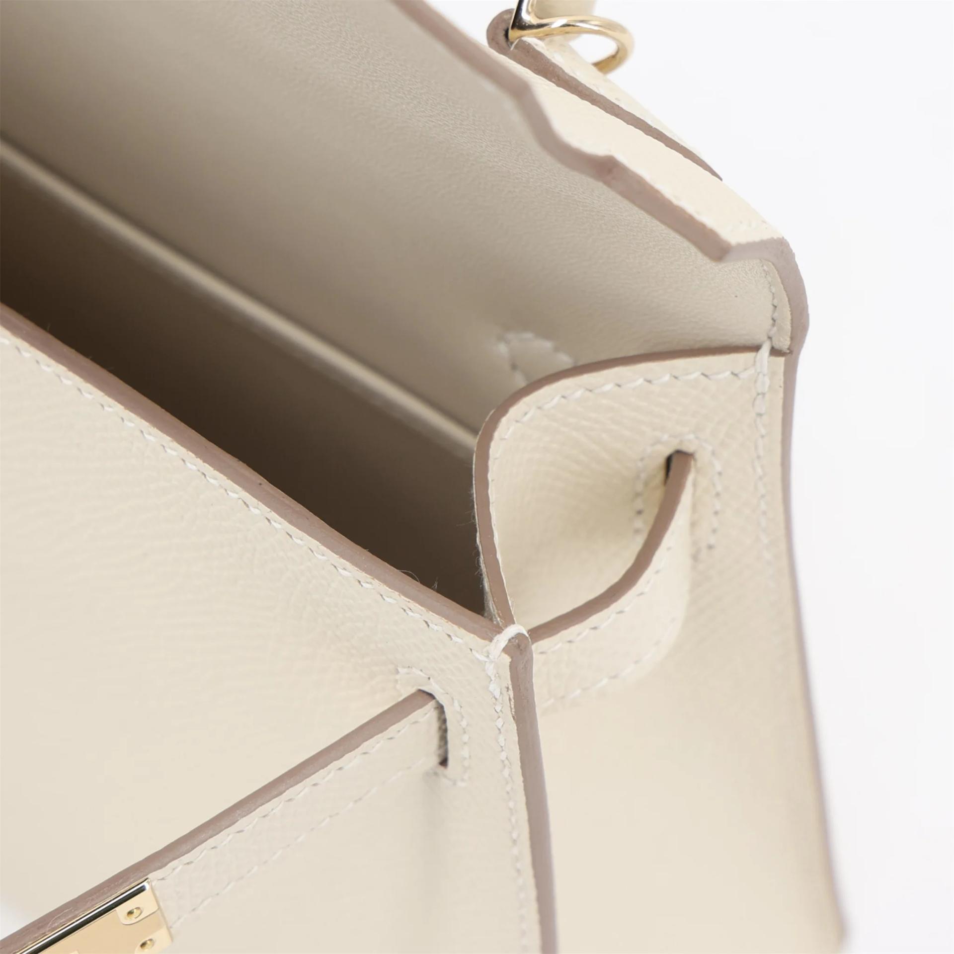 未使用保存品 HERMÈS 愛馬仕 Mini Kelly 二代 10 奶昔白 Craie Epsom牛皮 香檳金扣 W刻 2024年 - 13