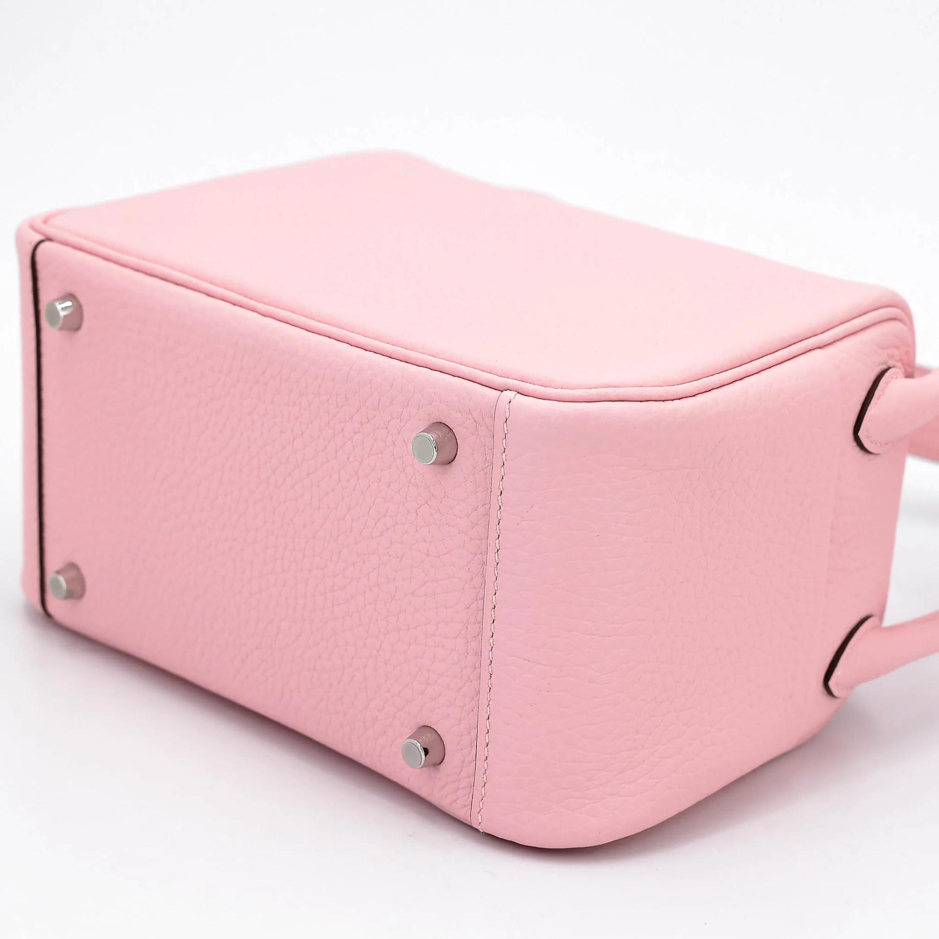 全新 HERMÈS 愛馬仕 Mini Lindy 二代 Verso 3Q 櫻花粉 Rose Sakura 80 珍珠灰 Gris Perle Clemence小牛皮 銀扣 G刻 2026年 - 6