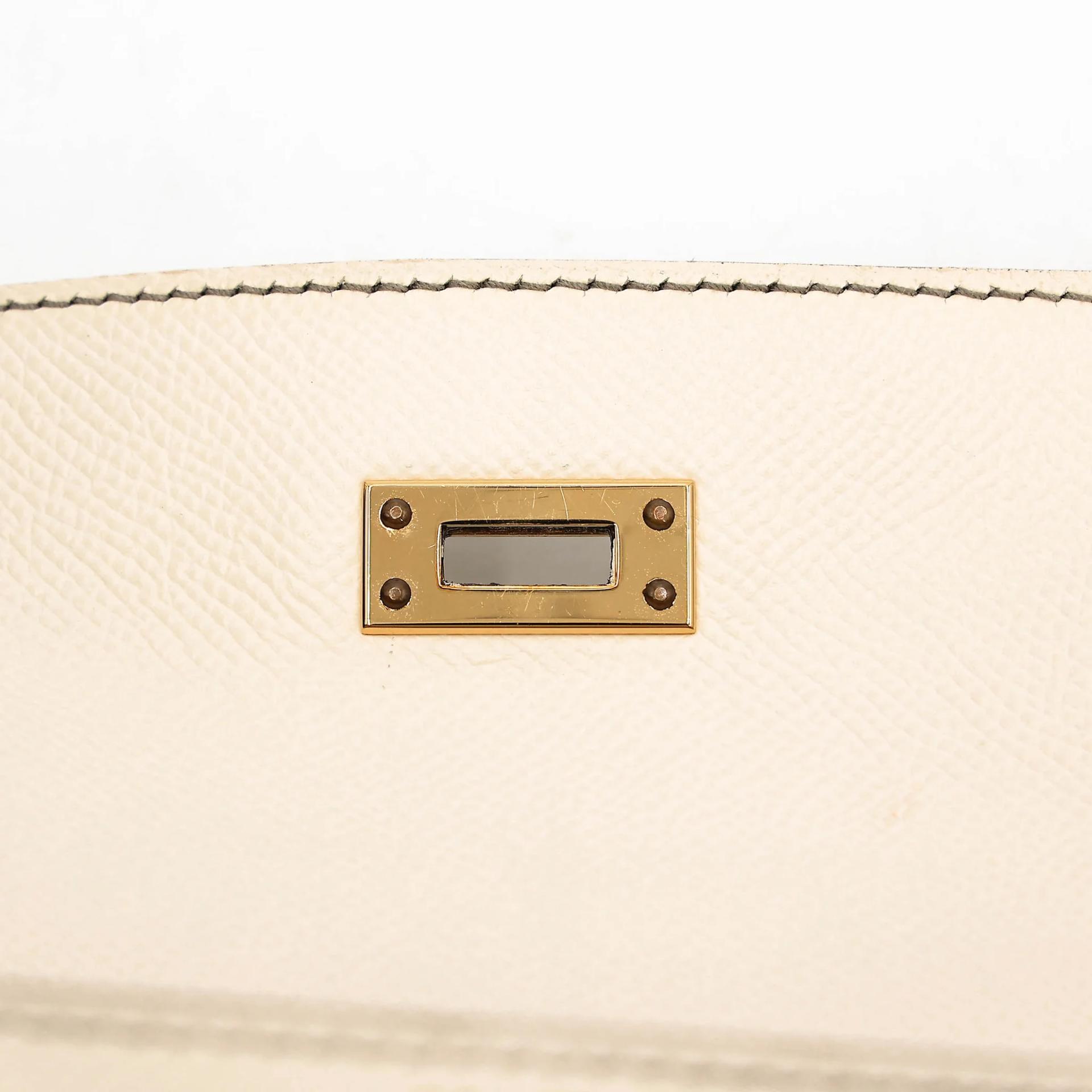 A美品 HERMÈS 愛馬仕 馬蹄印定制 Kelly 25 外縫 HSS 10 奶昔白 Craie M8 銀河灰 Gris Asphalte Epsom牛皮 金扣 U刻 2022年 - 17