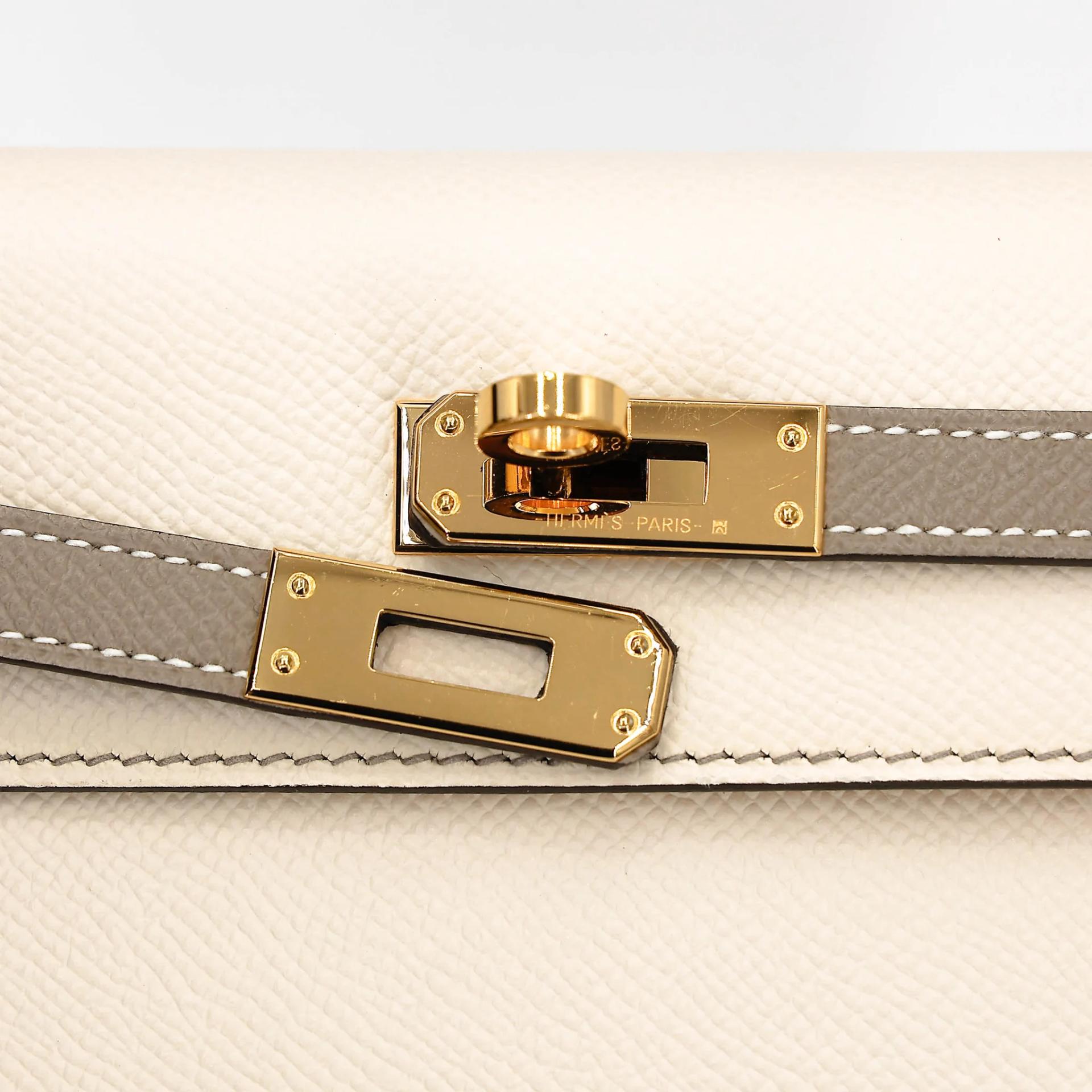 A美品 HERMÈS 愛馬仕 馬蹄印定制 Kelly 25 外縫 HSS 10 奶昔白 Craie M8 銀河灰 Gris Asphalte Epsom牛皮 金扣 U刻 2022年 - 14