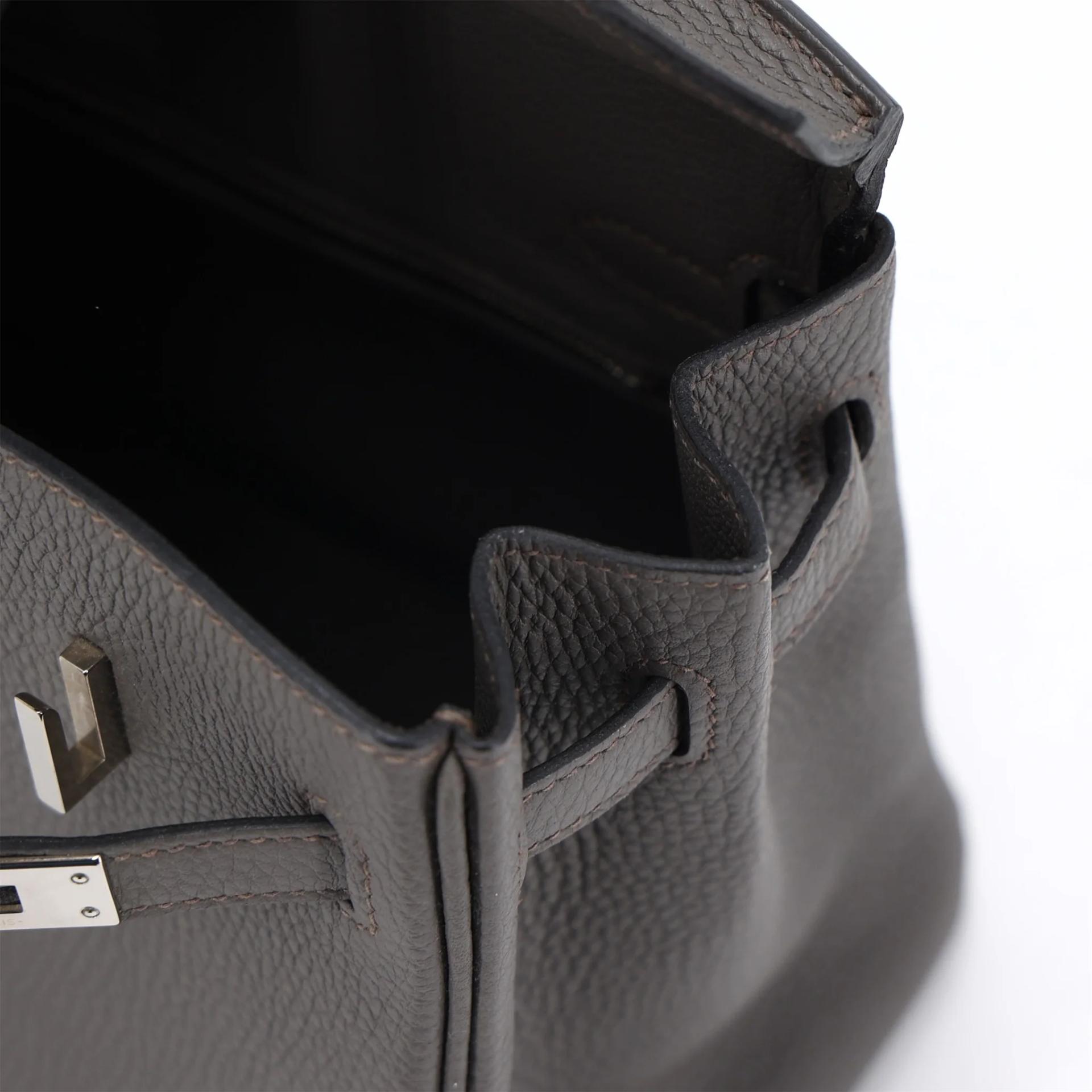 Very Good ( Rank A) HERMÈS Birkin 25 Etain (8F) Togo Palladium hardware D (2019) - 15