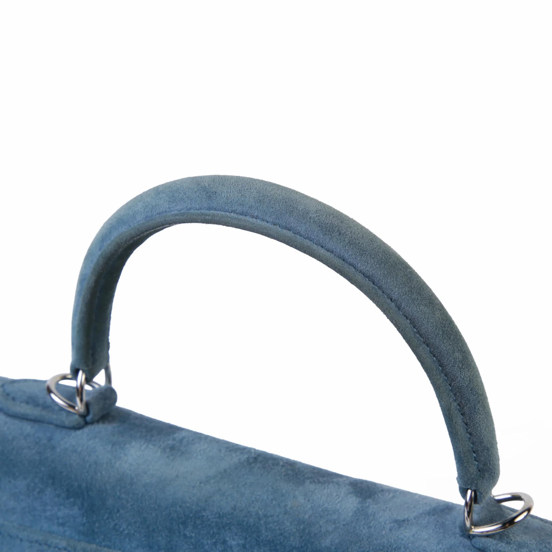 中古AB HERMÈS 愛馬仕 Kelly 25 外縫 7A 海藍色 Bleu Thalassa Doblis Suede 麂皮 銀扣 □D刻 2000年 - 3
