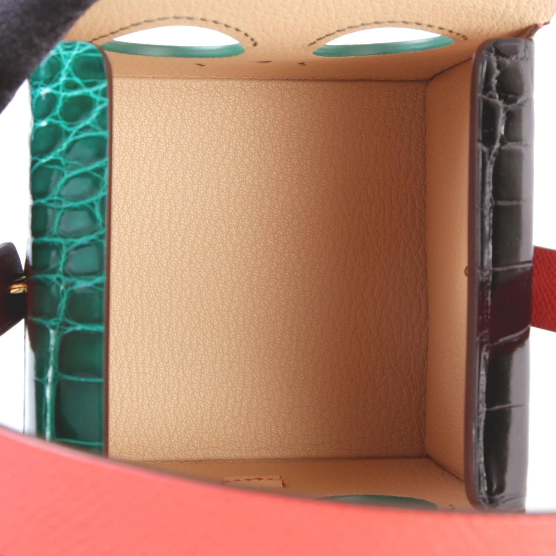 未使用保存品 HERMÈS 愛馬仕 限量收藏款 Robot Cube 迷你晚宴包 T5 蜜桃粉 Rose Jaipur 6Q 翡翠綠 Vert Emeraude 89 黑色 Noir (Black) □ 短吻鱷 亮面 Epsom牛皮 金扣 - 14