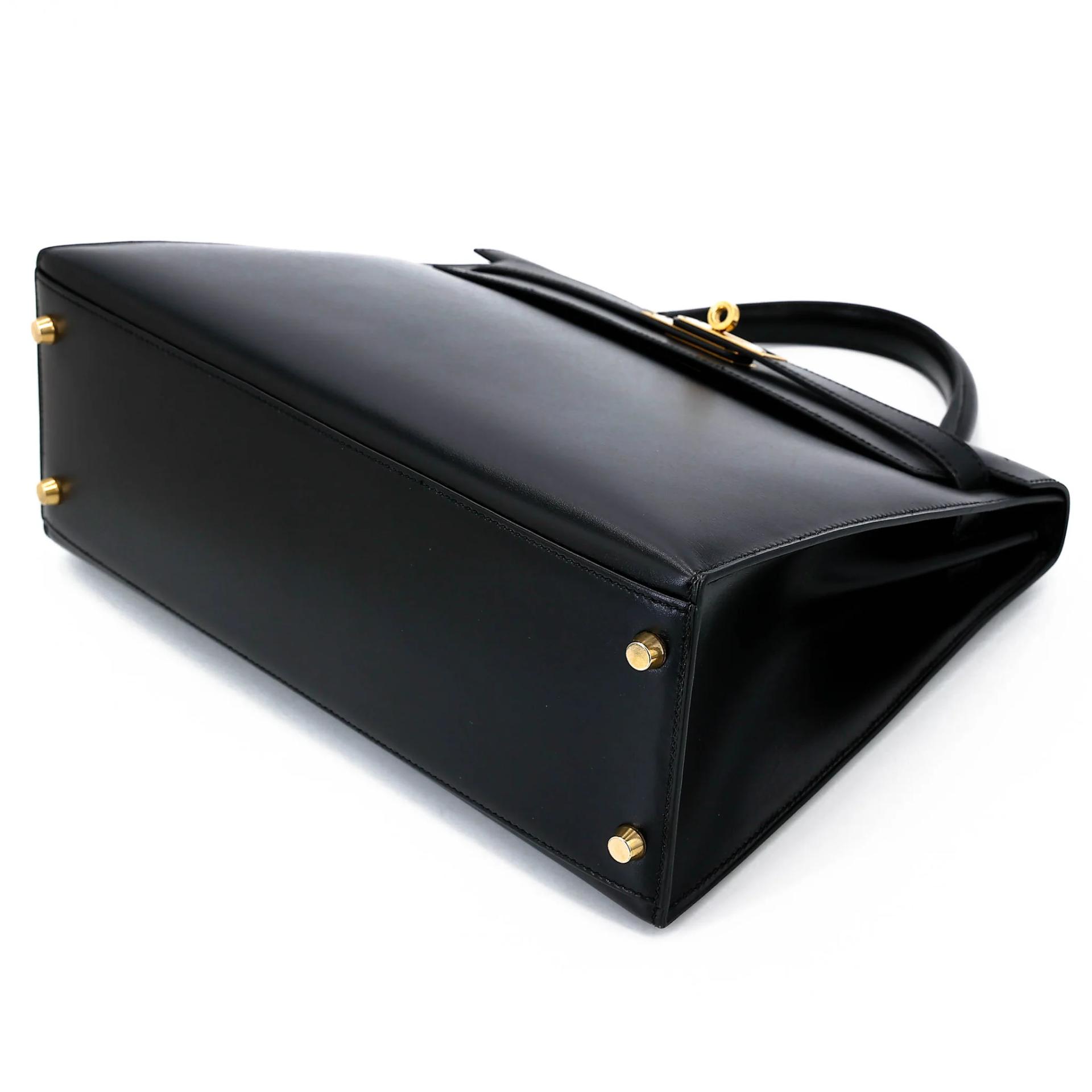 ランク A HERMÈS エルメス ケリー32 ブラック (89) ボックスカーフ ゴールド金具 □A刻印 (1997) - 7