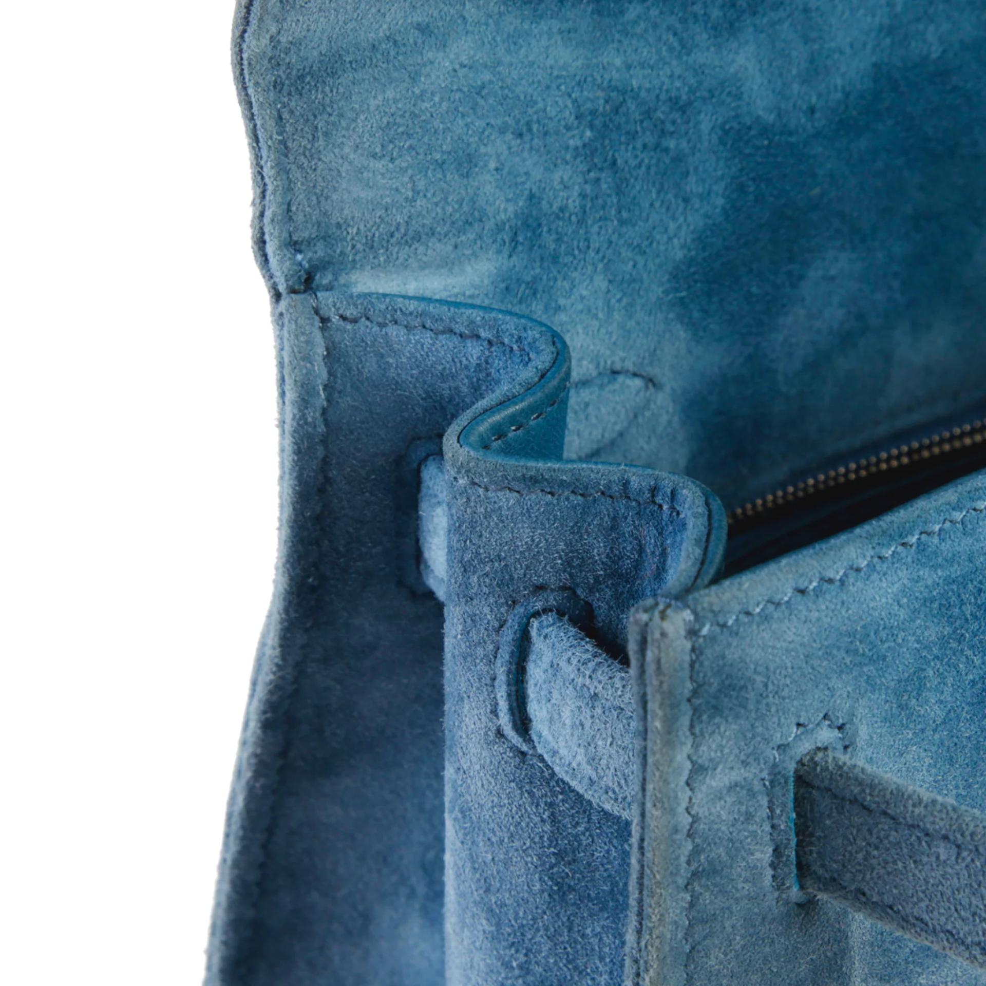 中古AB HERMÈS 愛馬仕 Kelly 25 外縫 7A 海藍色 Bleu Thalassa Doblis Suede 麂皮 銀扣 □D刻 2000年 - 13