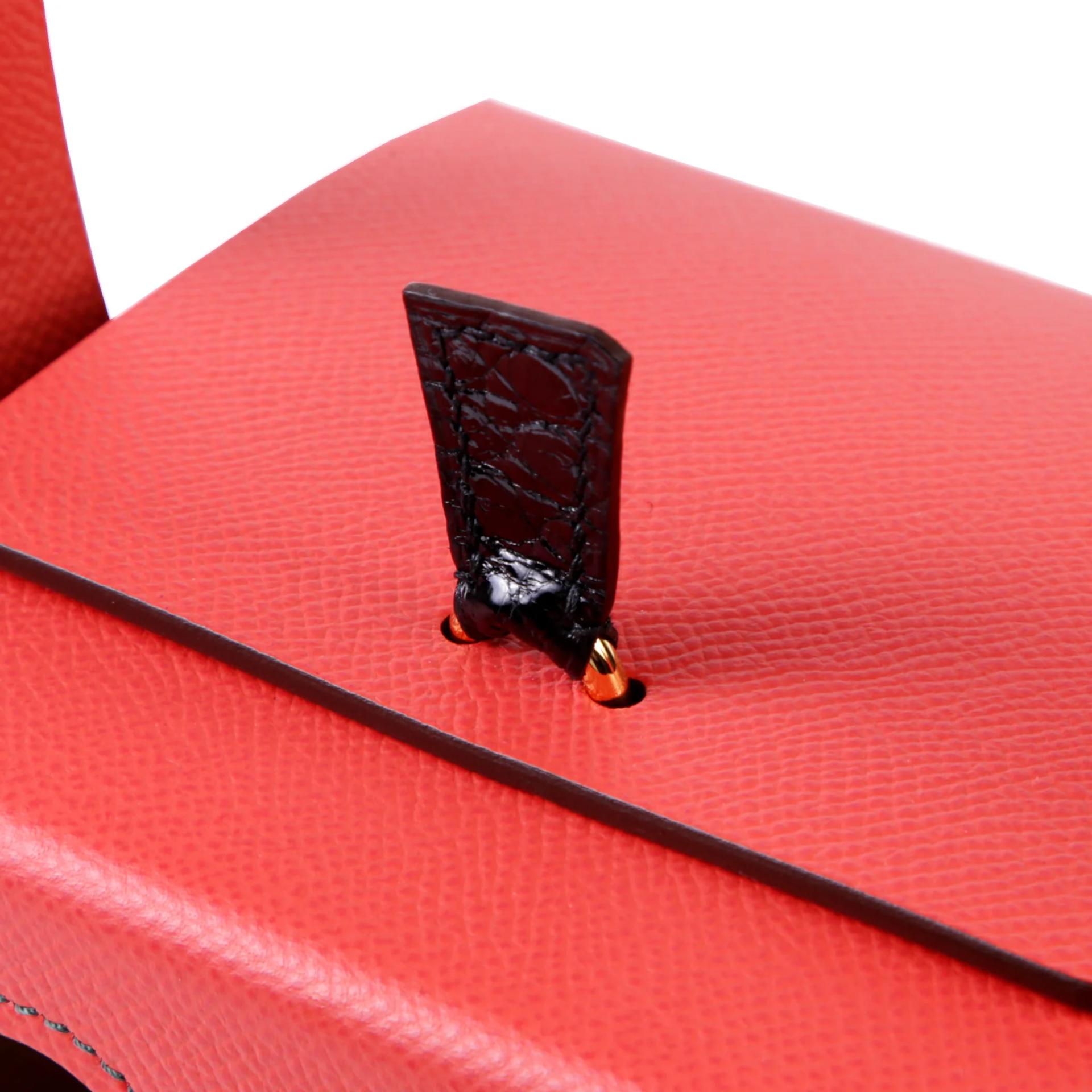 未使用保存品 HERMÈS 愛馬仕 限量收藏款 Robot Cube 迷你晚宴包 T5 蜜桃粉 Rose Jaipur 6Q 翡翠綠 Vert Emeraude 89 黑色 Noir (Black) □ 短吻鱷 亮面 Epsom牛皮 金扣 - 11