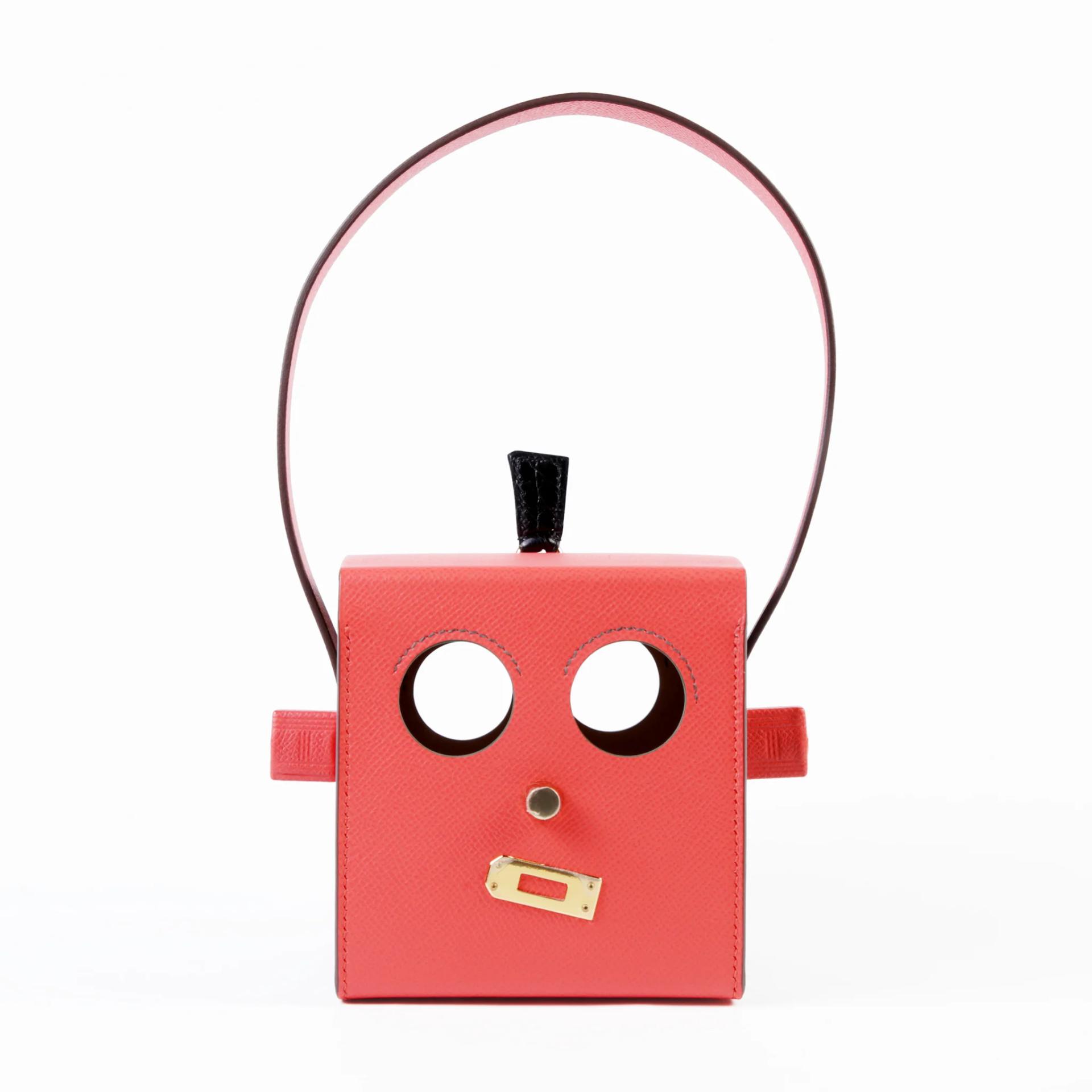 未使用保存品 HERMÈS 愛馬仕 限量收藏款 Robot Cube 迷你晚宴包 T5 蜜桃粉 Rose Jaipur 6Q 翡翠綠 Vert Emeraude 89 黑色 Noir (Black) □ 短吻鱷 亮面 Epsom牛皮 金扣 - 1