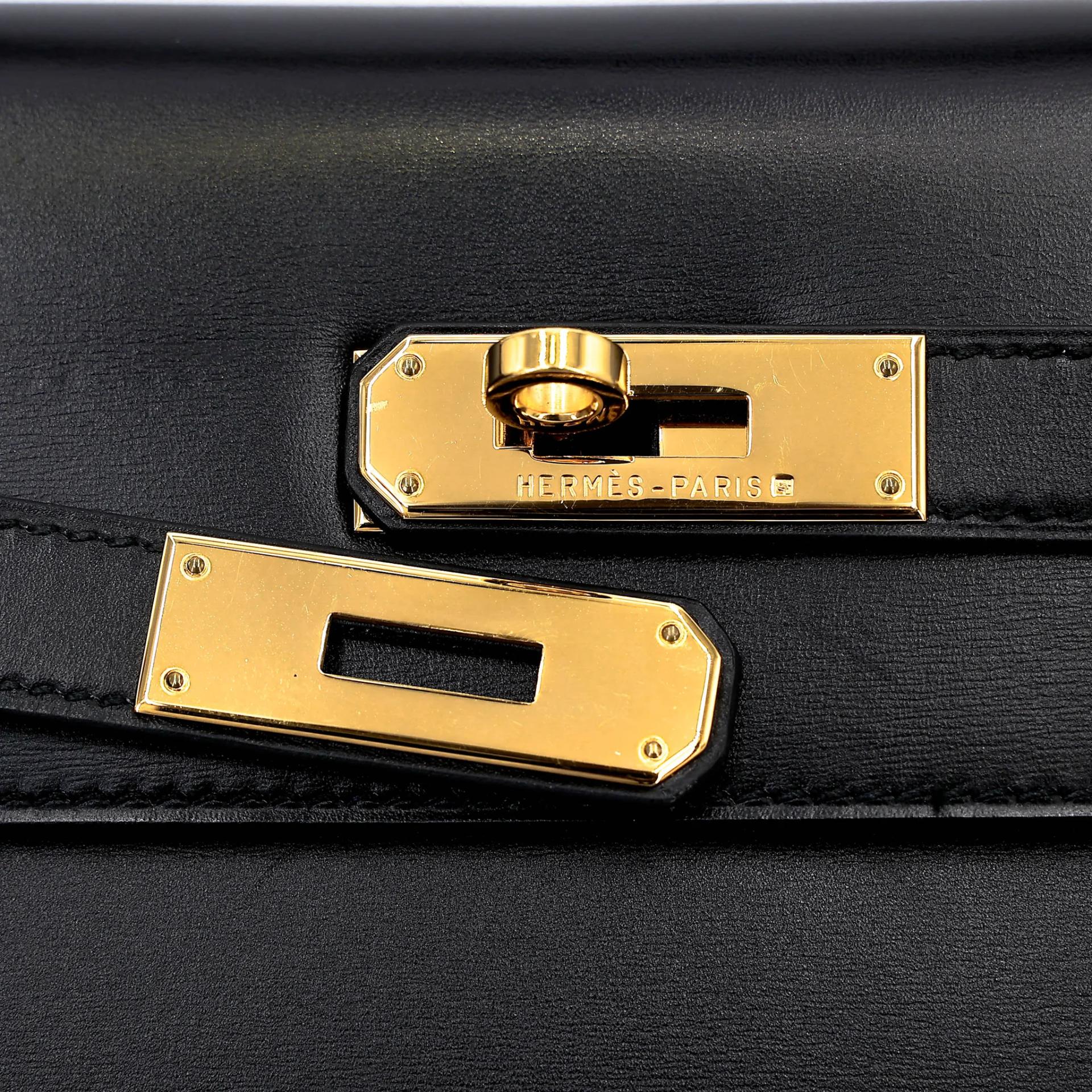ランク A HERMÈS エルメス ケリー32 ブラック (89) ボックスカーフ ゴールド金具 □A刻印 (1997) - 21