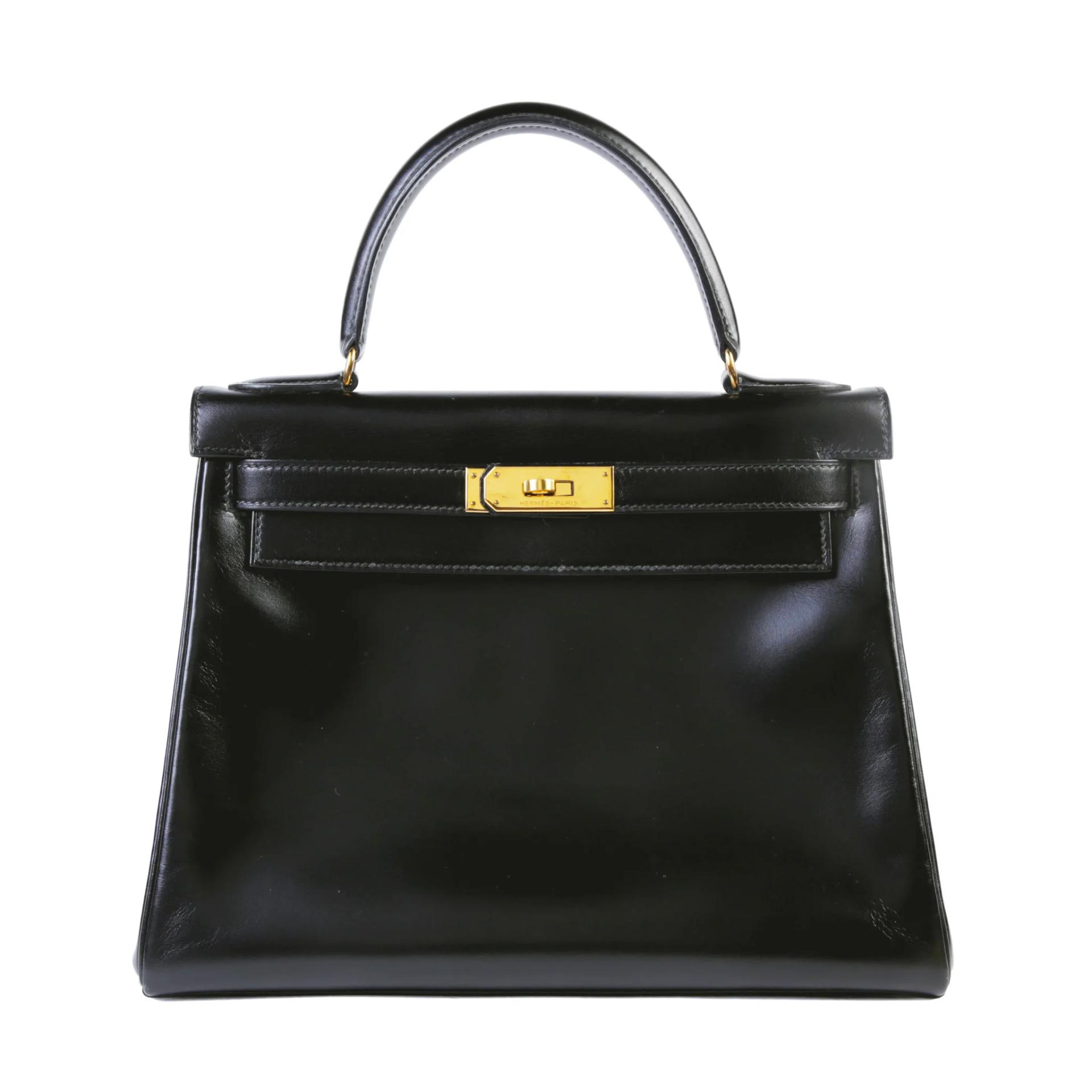 ランク A HERMÈS エルメス ケリー28  内縫い ブラック (89) ボックスカーフ ゴールド金具 〇S刻印 (1989) - 1