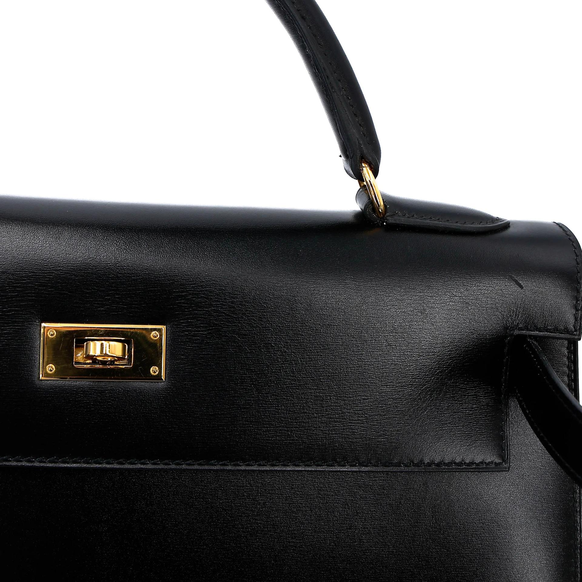 ランク A HERMÈS エルメス ケリー32 ブラック (89) ボックスカーフ ゴールド金具 □A刻印 (1997) - 19